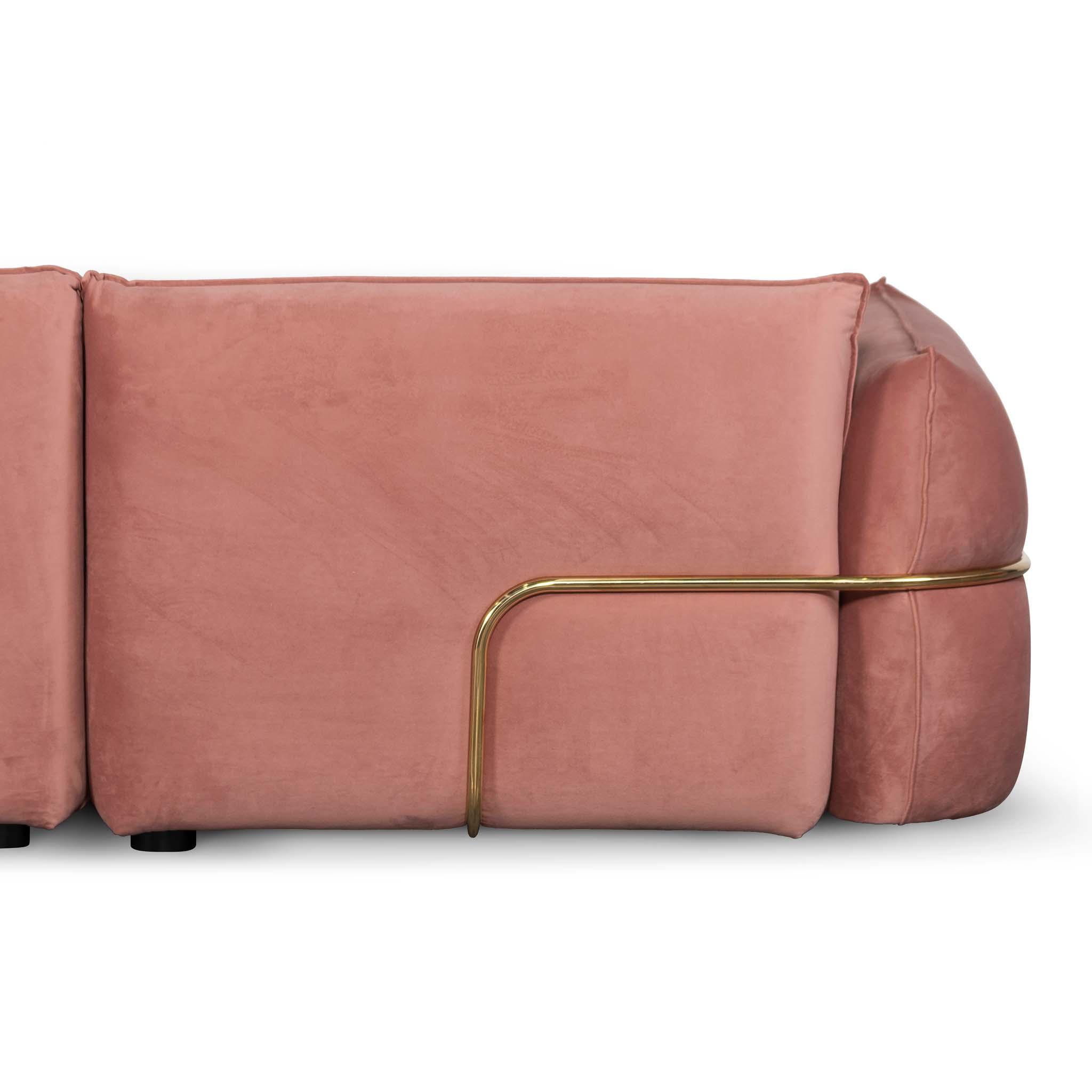 CLC8180-IG 3 Seater Sofa - Blush Pink Velvet With Brass Frame - Furniture Castle
