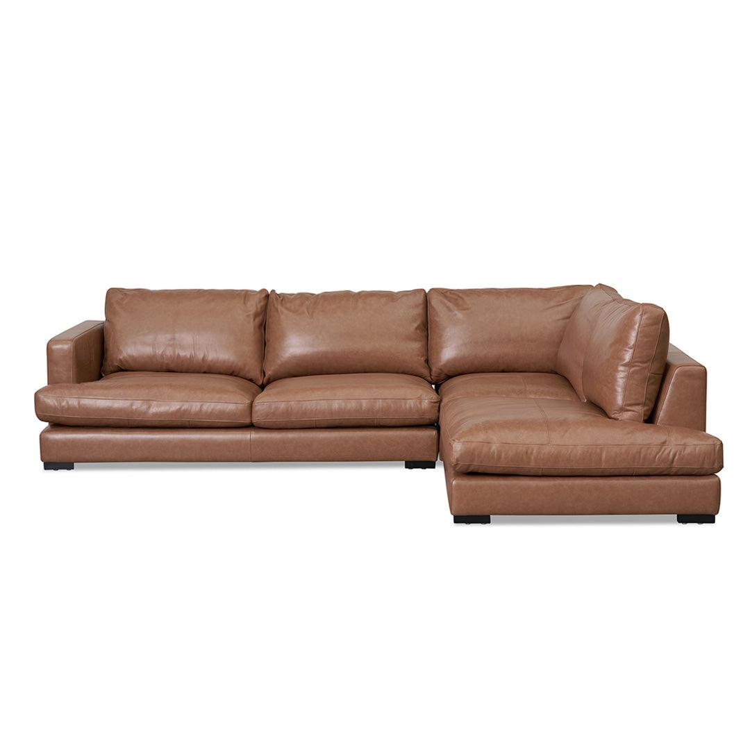 CLC8319-KSO 4 Seater Right Chaise Leather Sofa - Caramel Brown - Furniture Castle