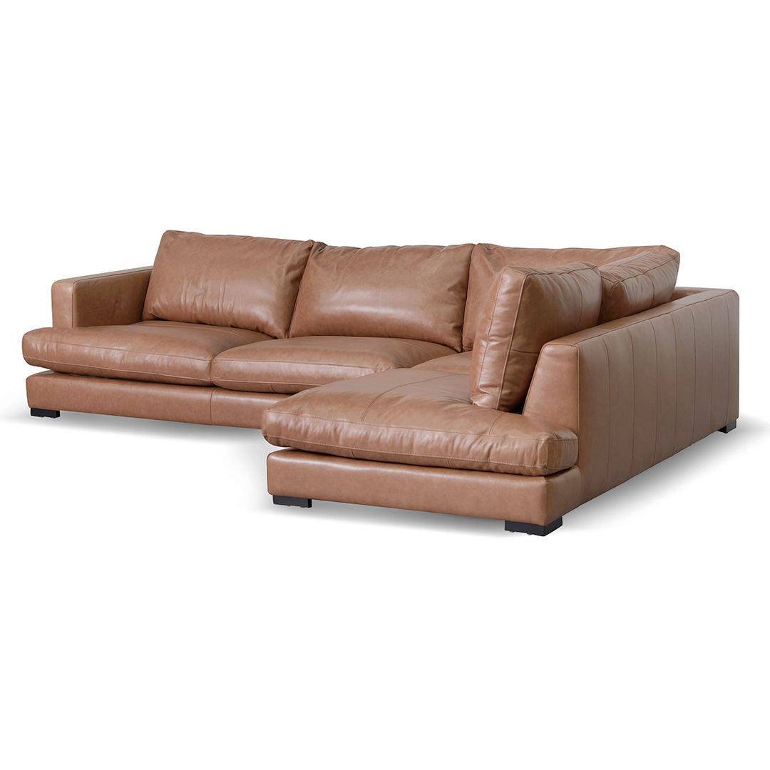 CLC8319-KSO 4 Seater Right Chaise Leather Sofa - Caramel Brown - Furniture Castle