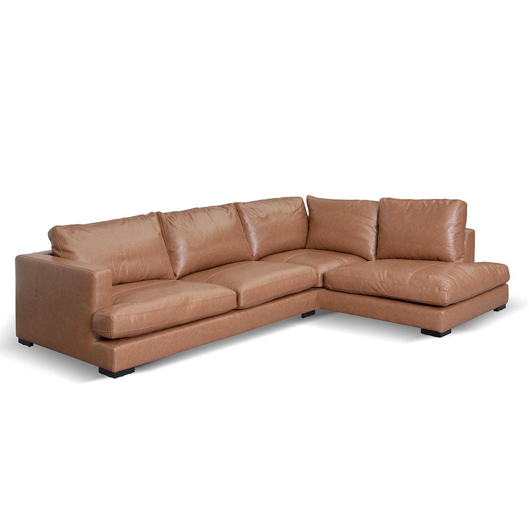 CLC8319-KSO 4 Seater Right Chaise Leather Sofa - Caramel Brown - Furniture Castle