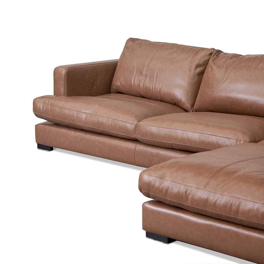 CLC8319-KSO 4 Seater Right Chaise Leather Sofa - Caramel Brown - Furniture Castle