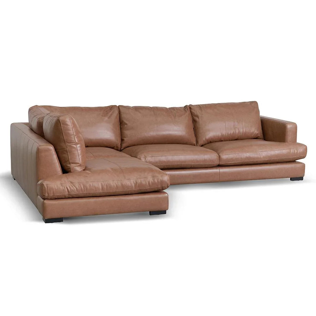 CLC8320-KSO 4 Seater Left Chaise Leather Sofa - Caramel Brown - Furniture Castle