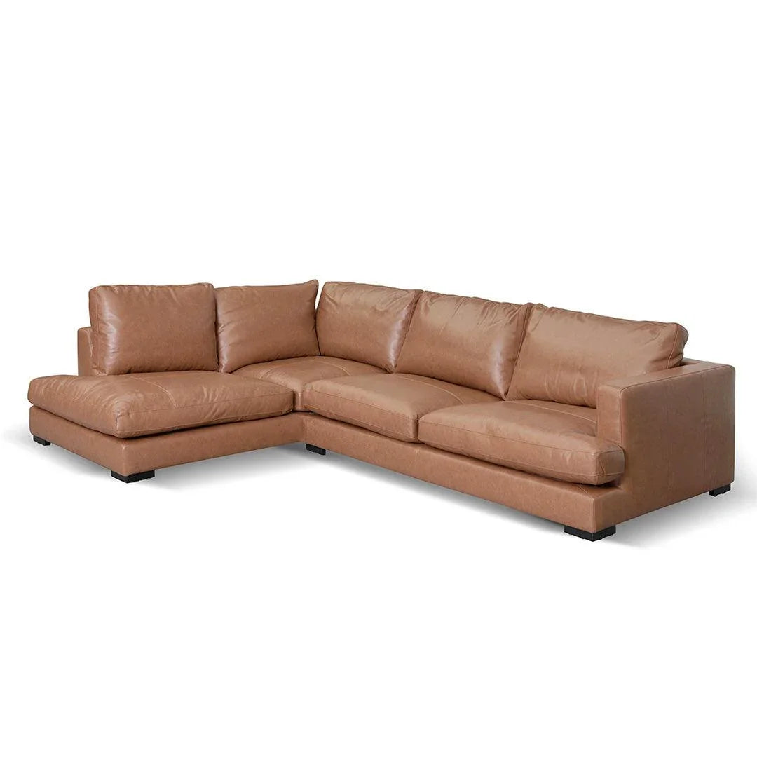 CLC8320-KSO 4 Seater Left Chaise Leather Sofa - Caramel Brown - Furniture Castle