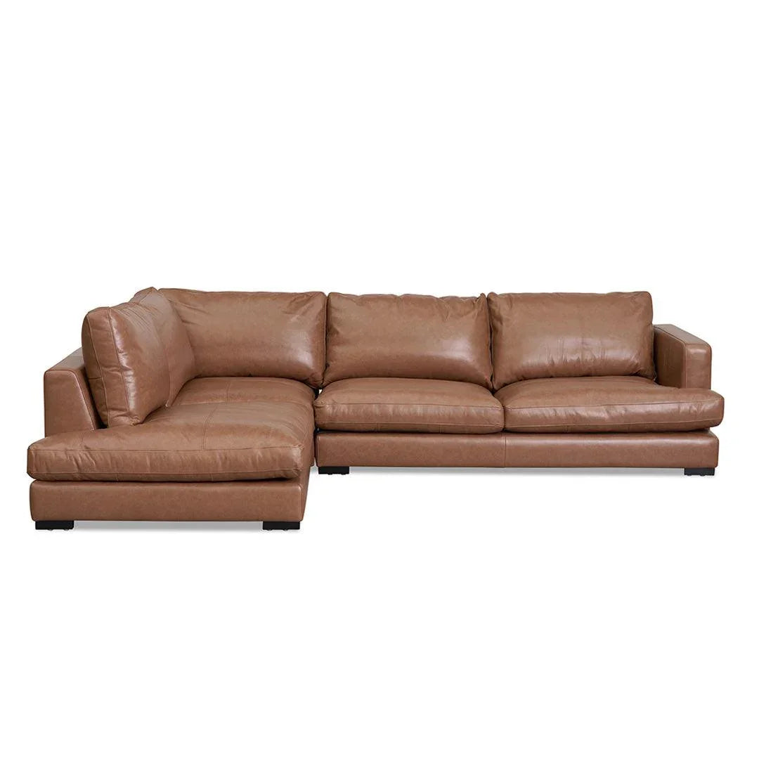 CLC8320-KSO 4 Seater Left Chaise Leather Sofa - Caramel Brown - Furniture Castle