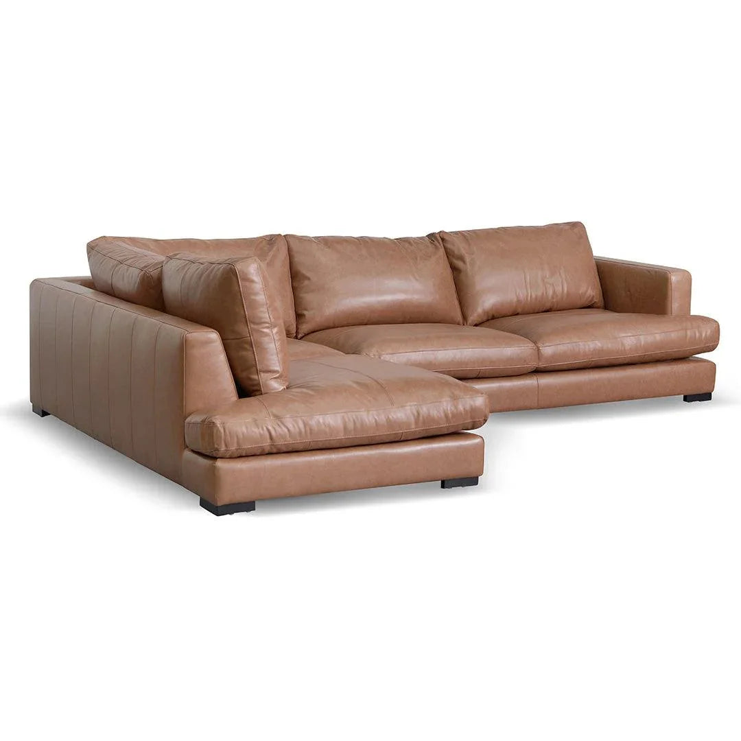 CLC8320-KSO 4 Seater Left Chaise Leather Sofa - Caramel Brown - Furniture Castle
