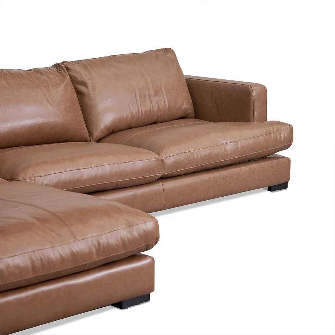 CLC8320-KSO 4 Seater Left Chaise Leather Sofa - Caramel Brown - Furniture Castle