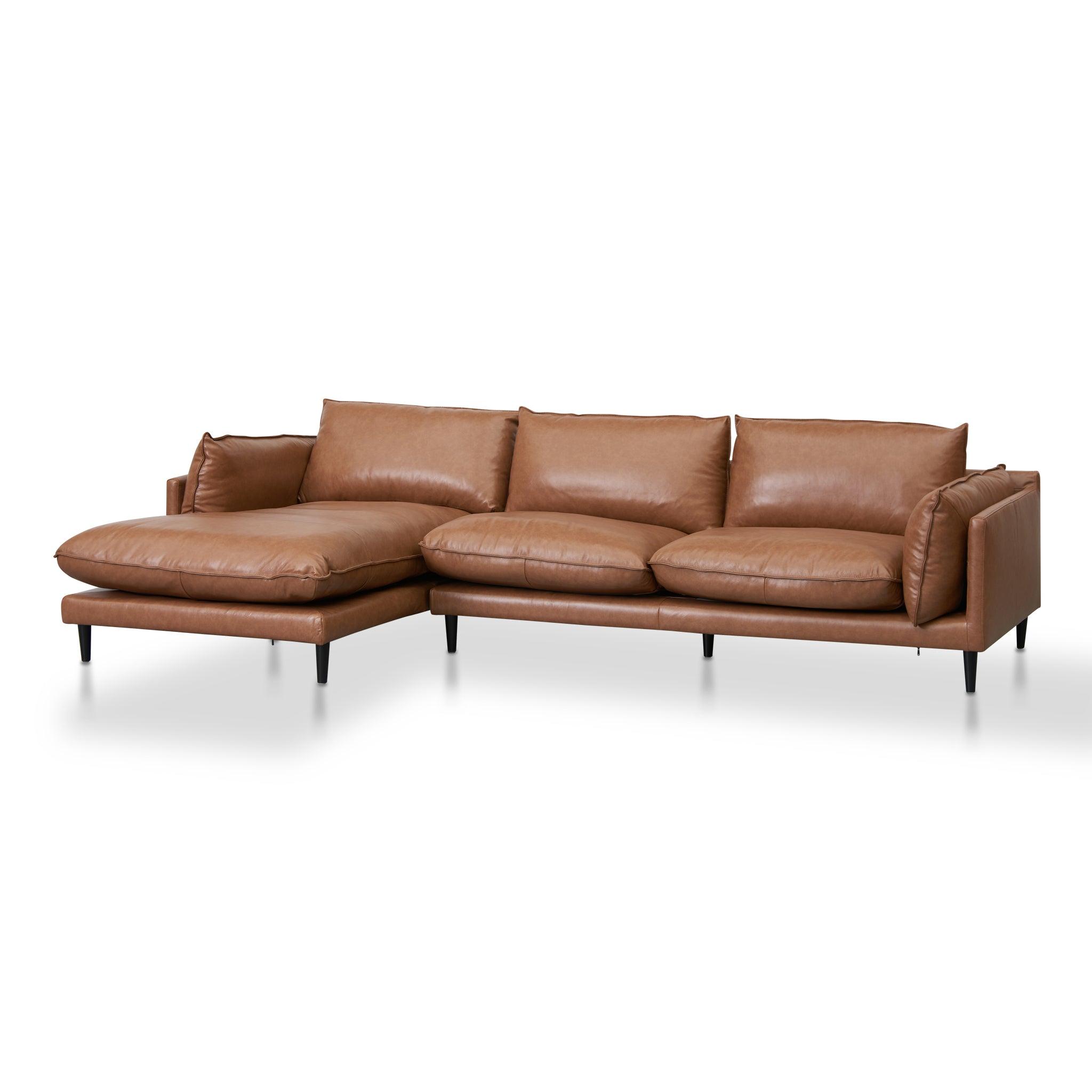 CLC8322-KSO 4 Seater Left Chaise Leather Sofa - Caramel Brown - Furniture Castle