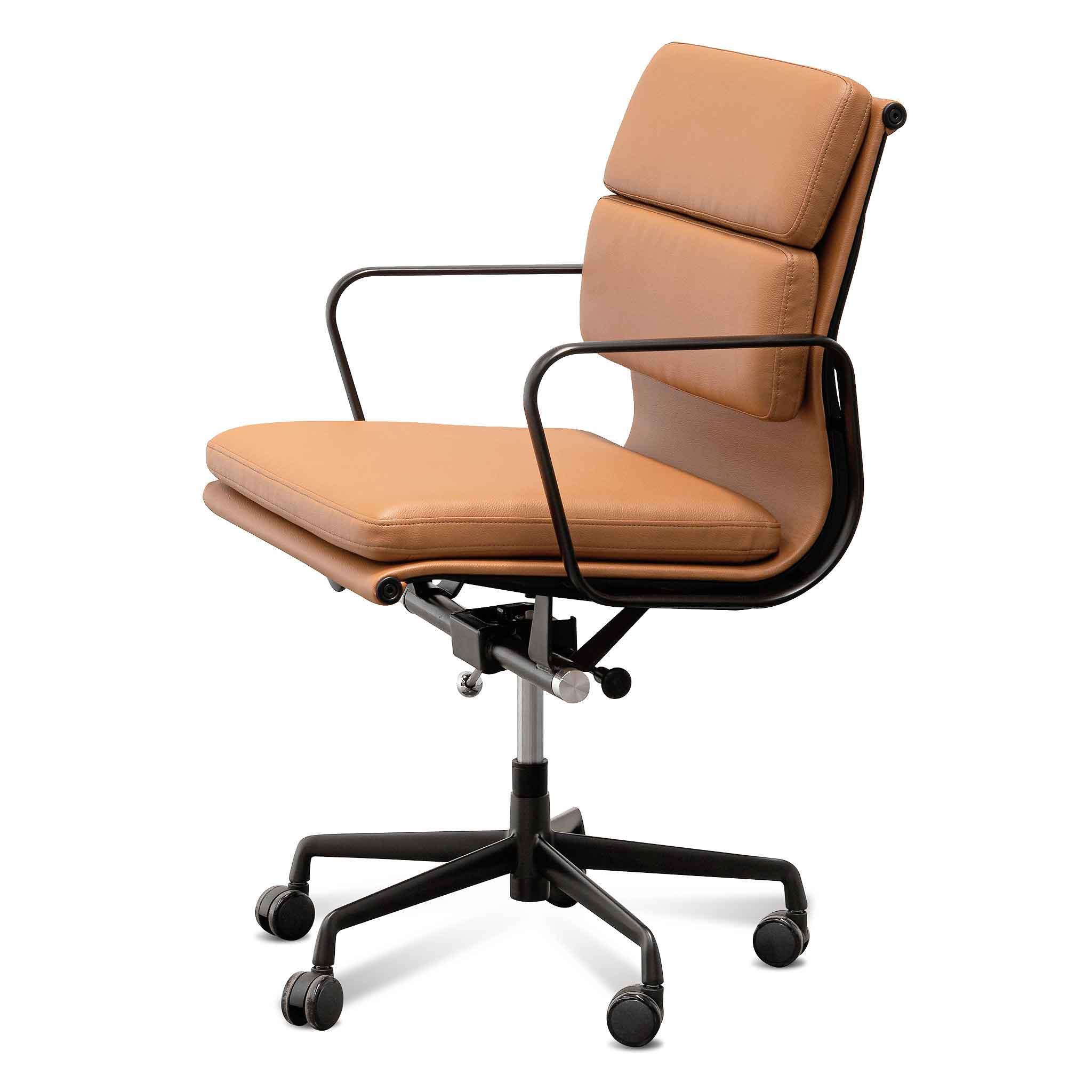 COC6404-YS Low Back Office Chair - Saddle Tan in Black Frame - Furniture Castle