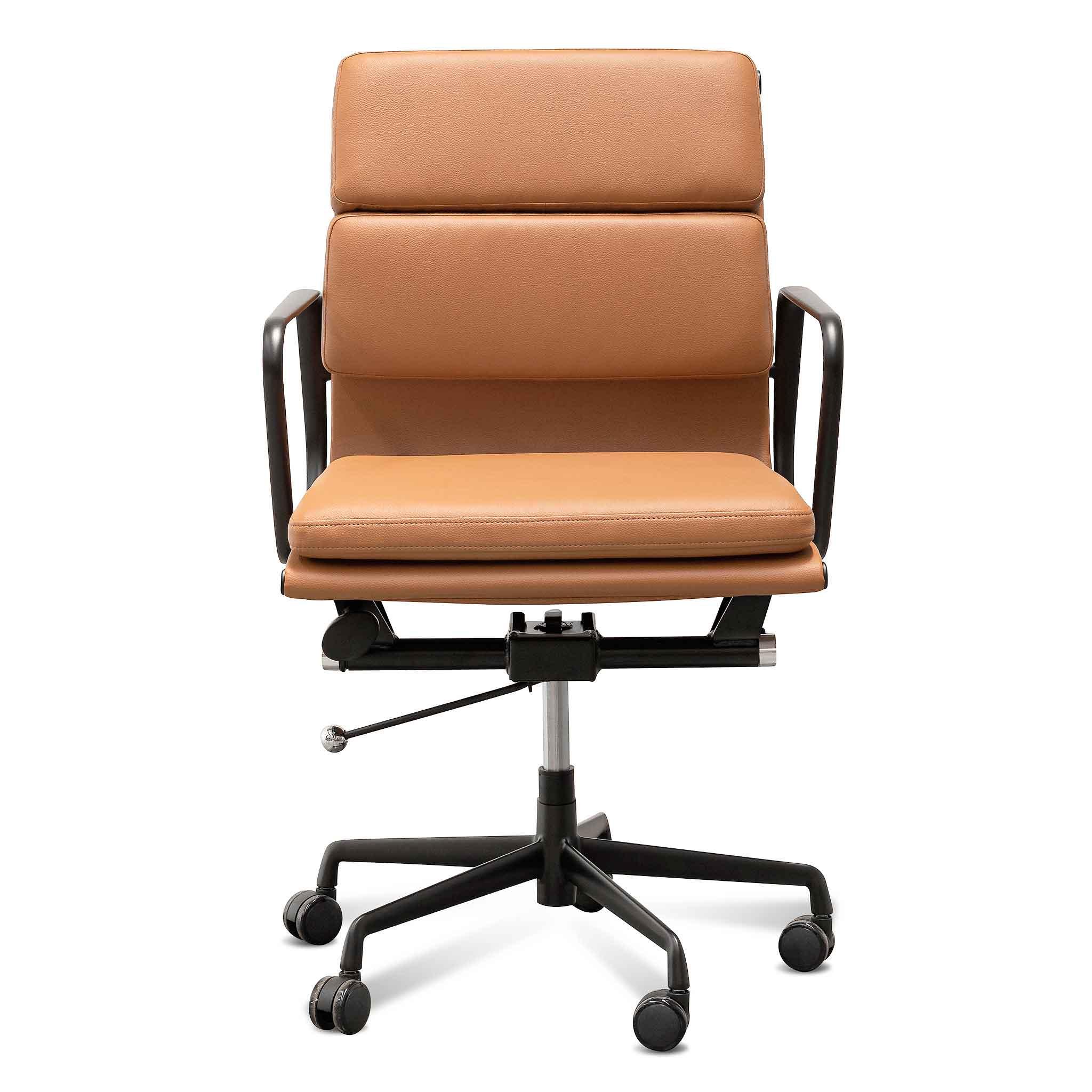 COC6404-YS Low Back Office Chair - Saddle Tan in Black Frame - Furniture Castle