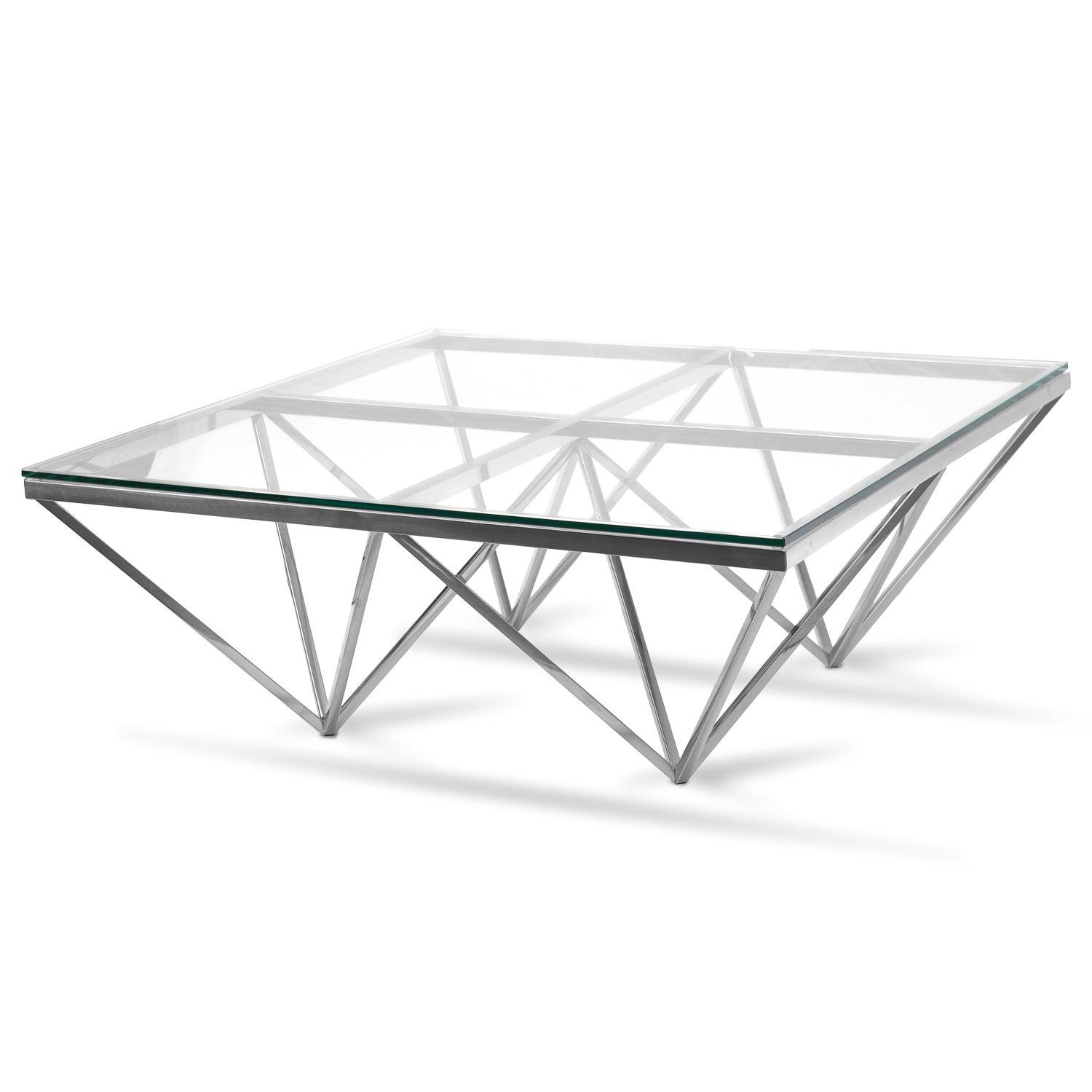 Coffee Table - Glass Top - Silver Base 105cm - Furniture Castle