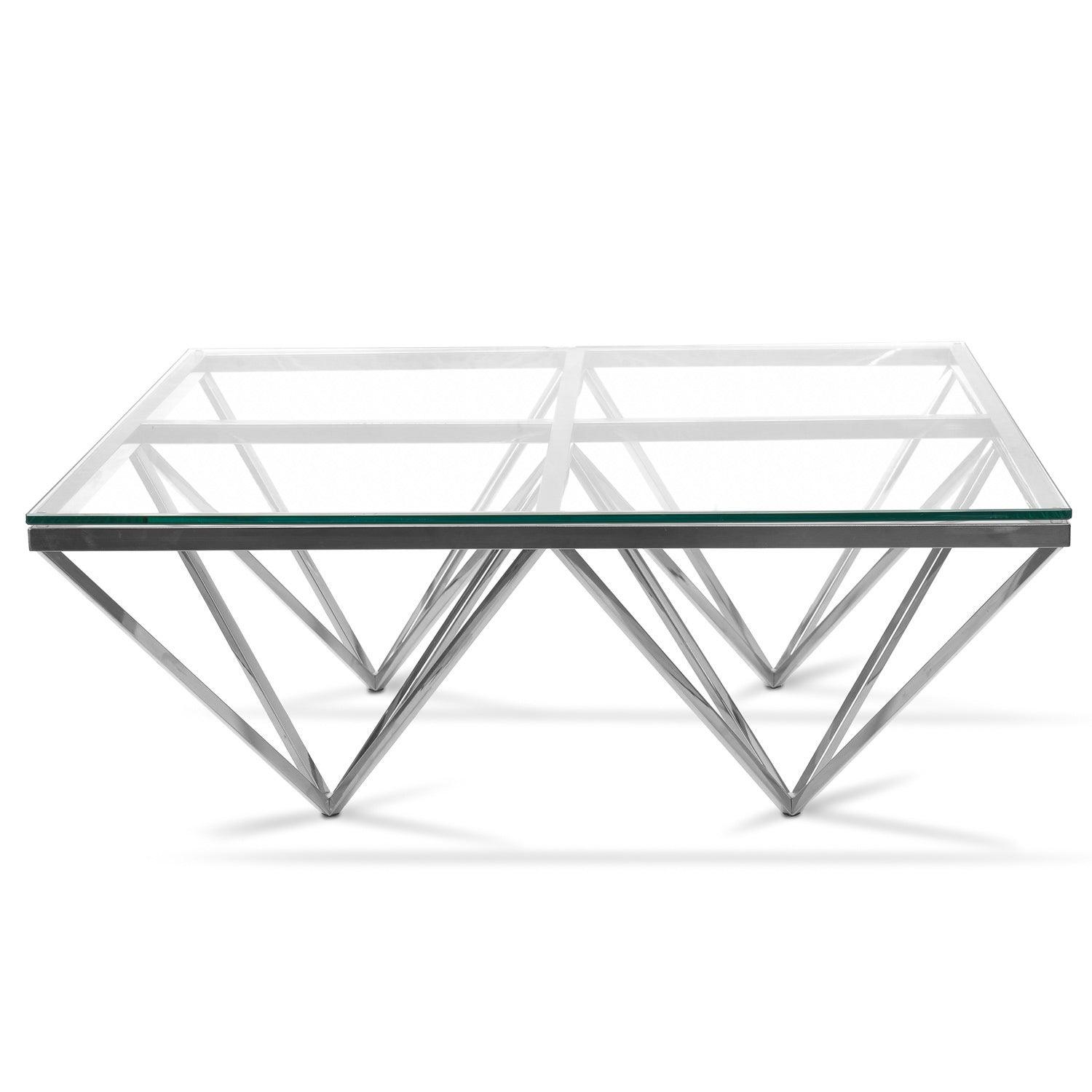 Coffee Table - Glass Top - Silver Base 105cm - Furniture Castle