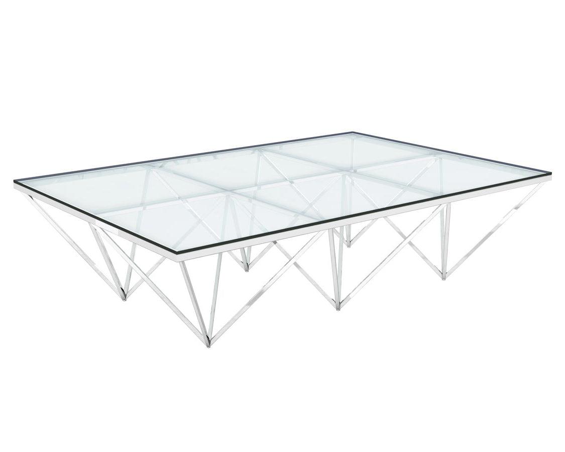 Coffee Table - Glass Top - Silver Steel Base 1.2m - Furniture Castle