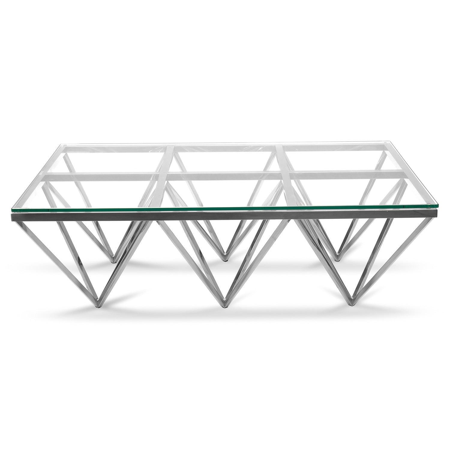 Coffee Table - Glass Top - Silver Steel Base 1.2m - Furniture Castle