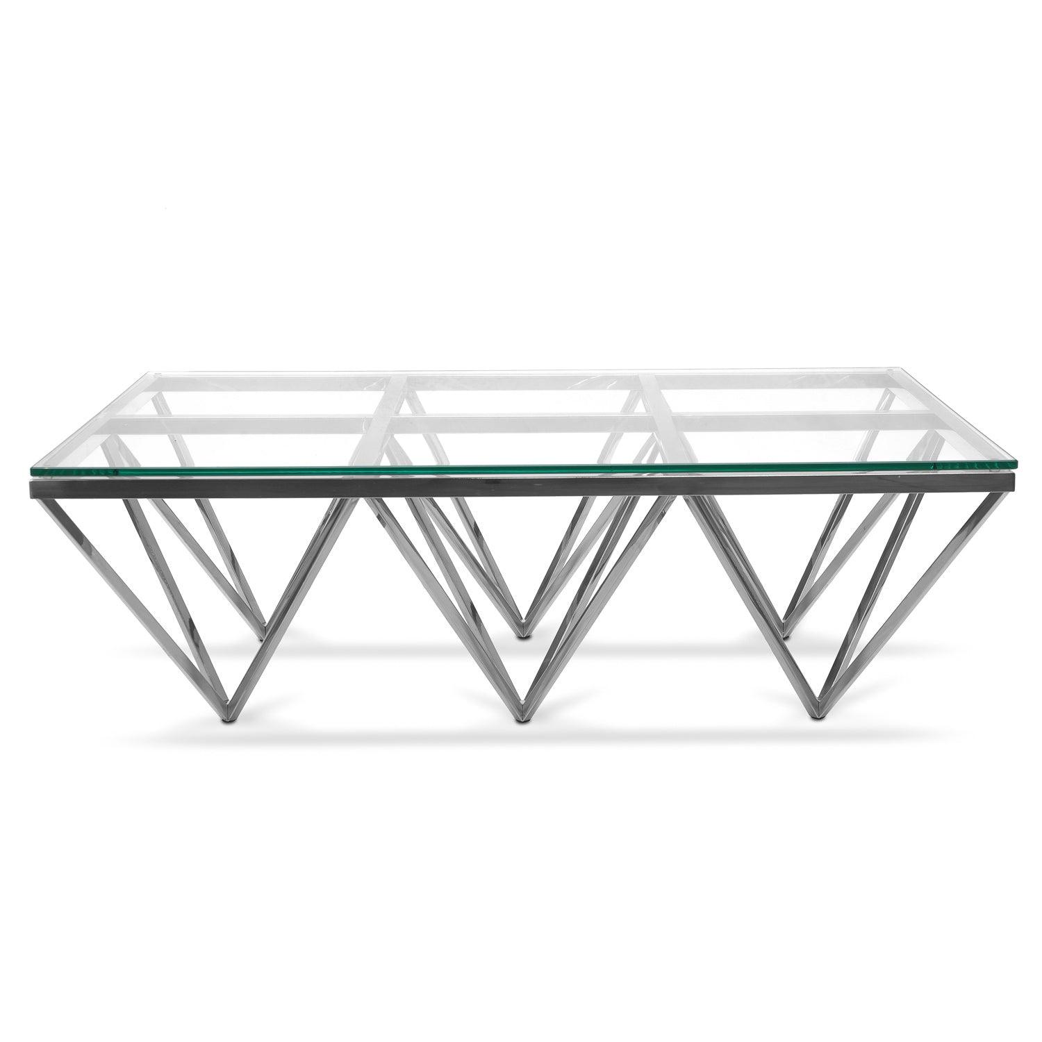 Coffee Table - Glass Top - Silver Steel Base 1.2m - Furniture Castle