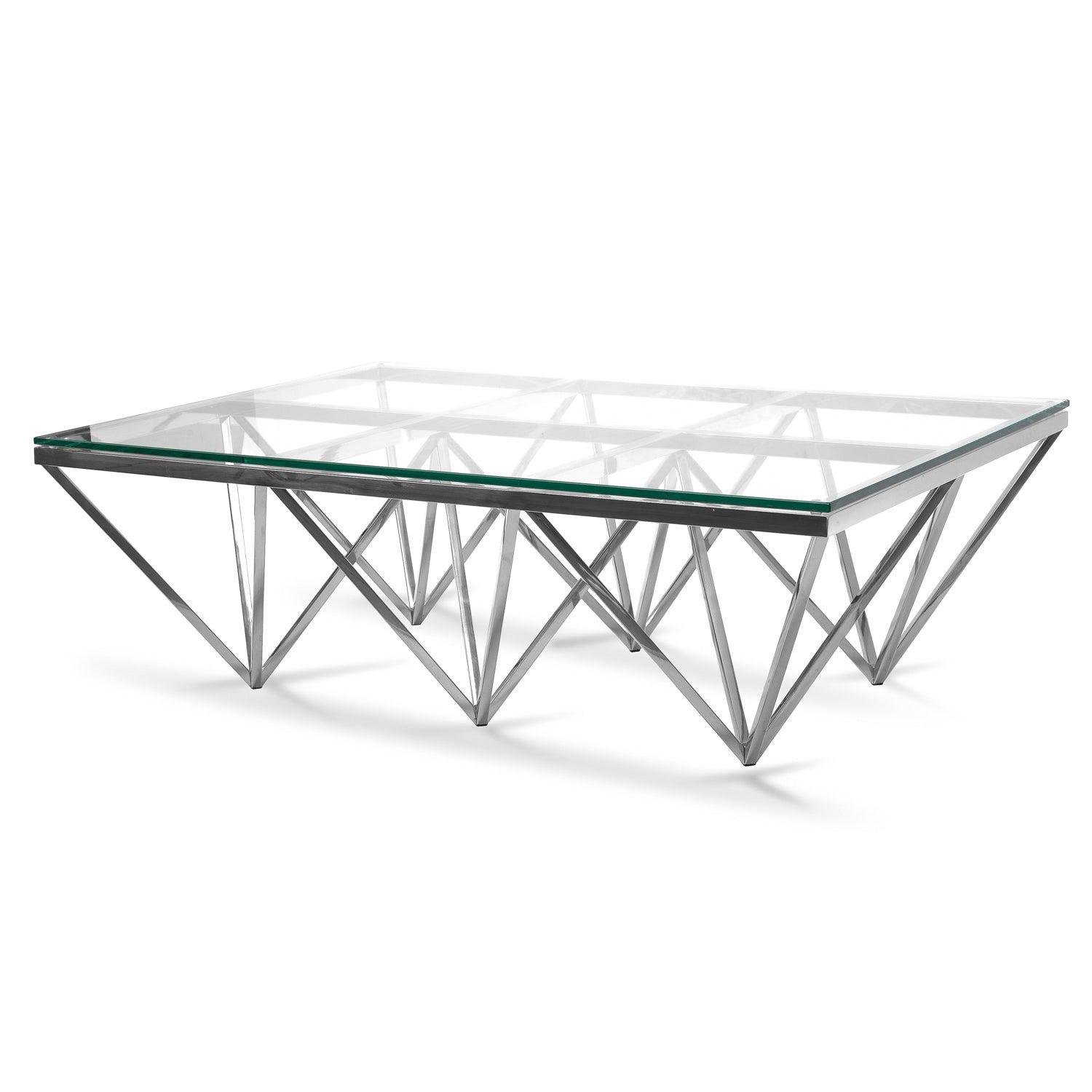 Coffee Table - Glass Top - Silver Steel Base 1.2m - Furniture Castle