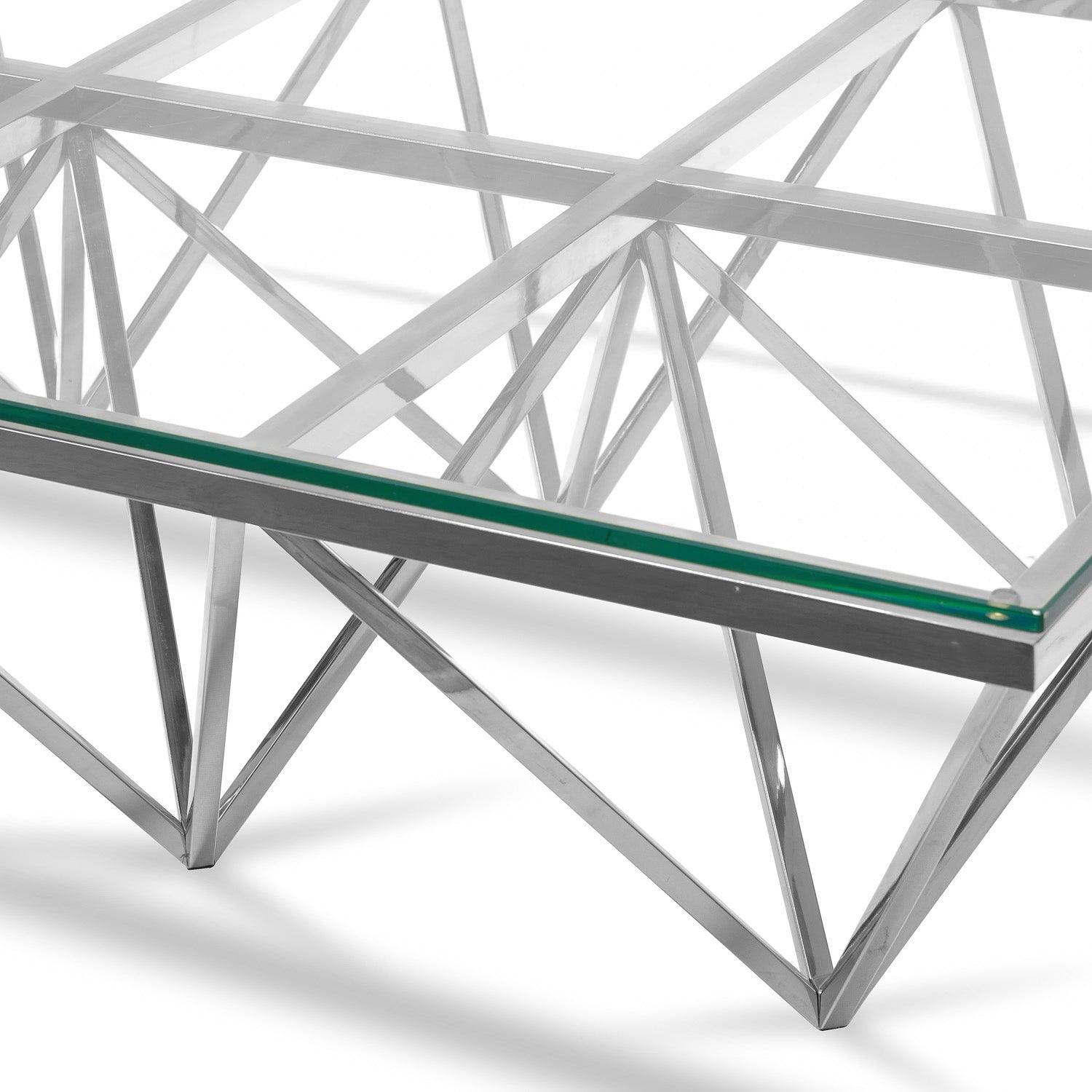 Coffee Table - Glass Top - Silver Steel Base 1.2m - Furniture Castle