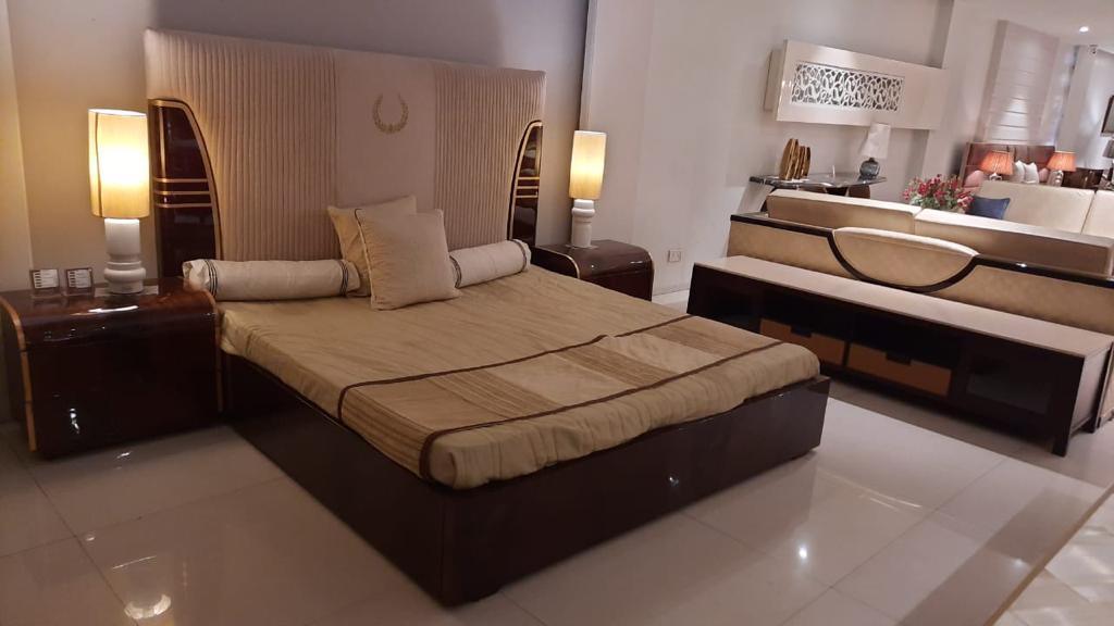 Collin Double Bed With 2 Bed Sides Upholstered - Furniture Castle