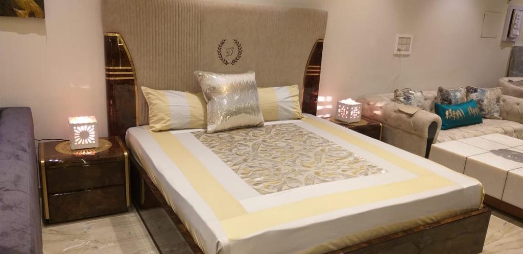 Collin Double Bed With 2 Bed Sides Upholstered - Furniture Castle