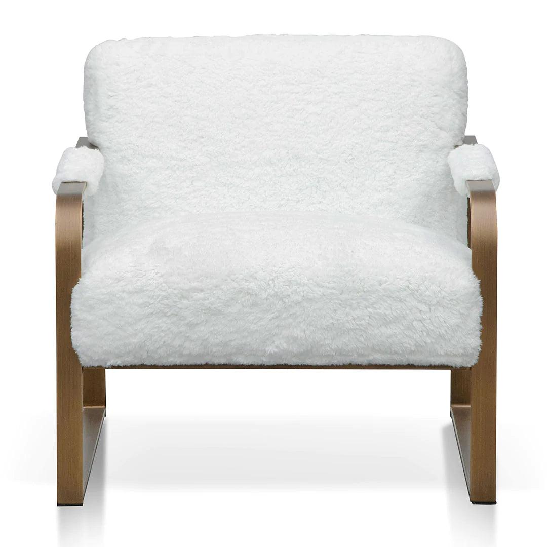 Cozy White Fur Armchair - Antique Golden Frame - Furniture Castle