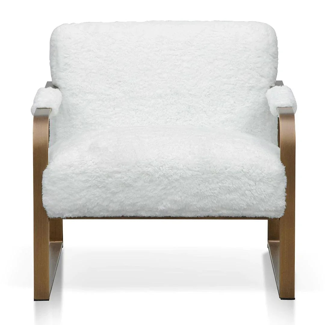 Cozy White Fur Armchair - Antique Golden Frame - Furniture Castle