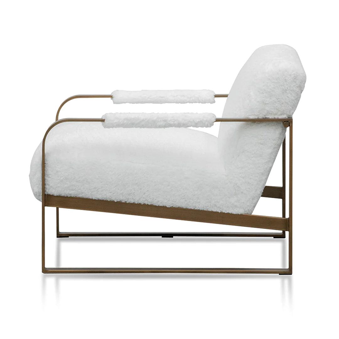 Cozy White Fur Armchair - Antique Golden Frame - Furniture Castle