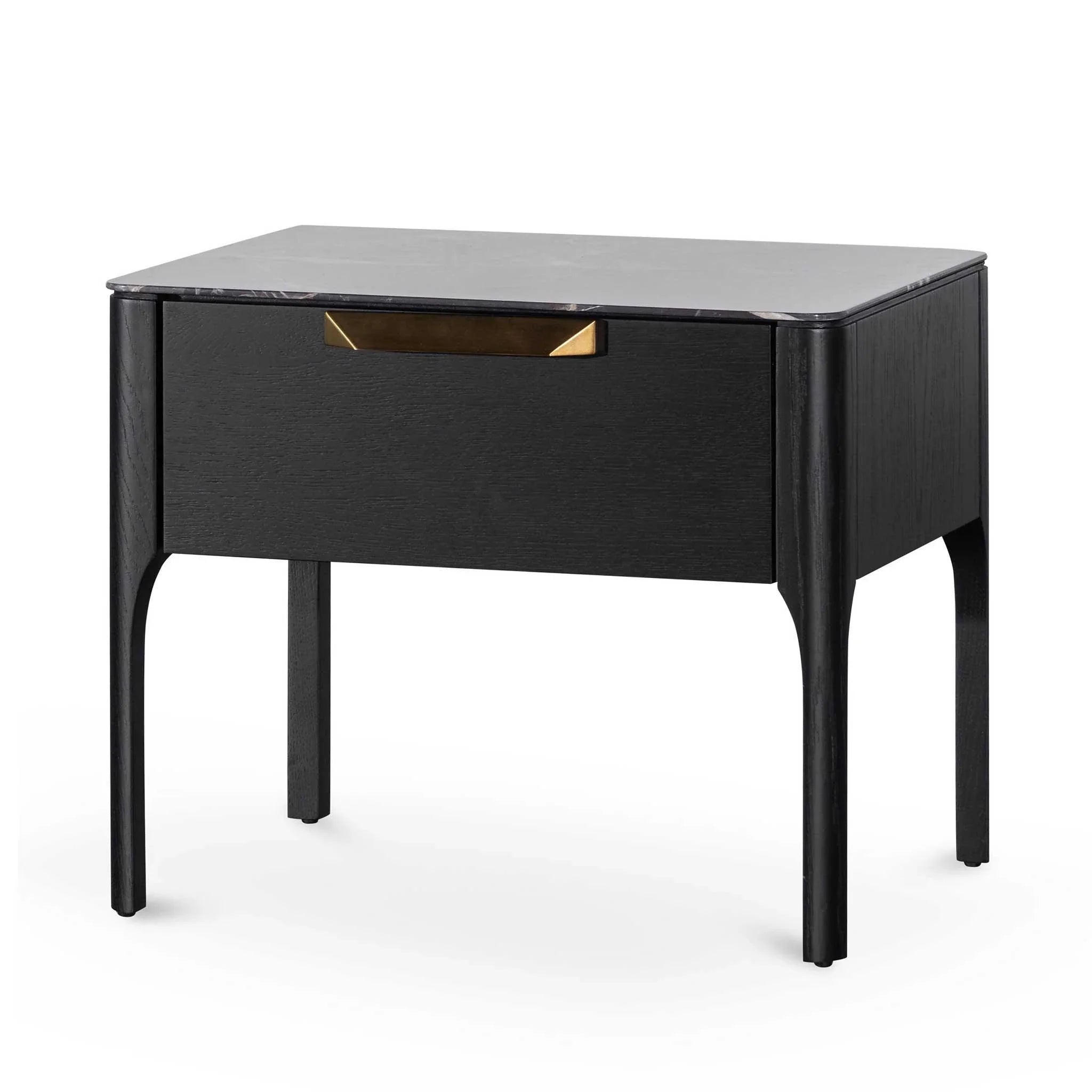 CST6529-CN Bedside Table - Black with Porcelain Marble Top - Furniture Castle