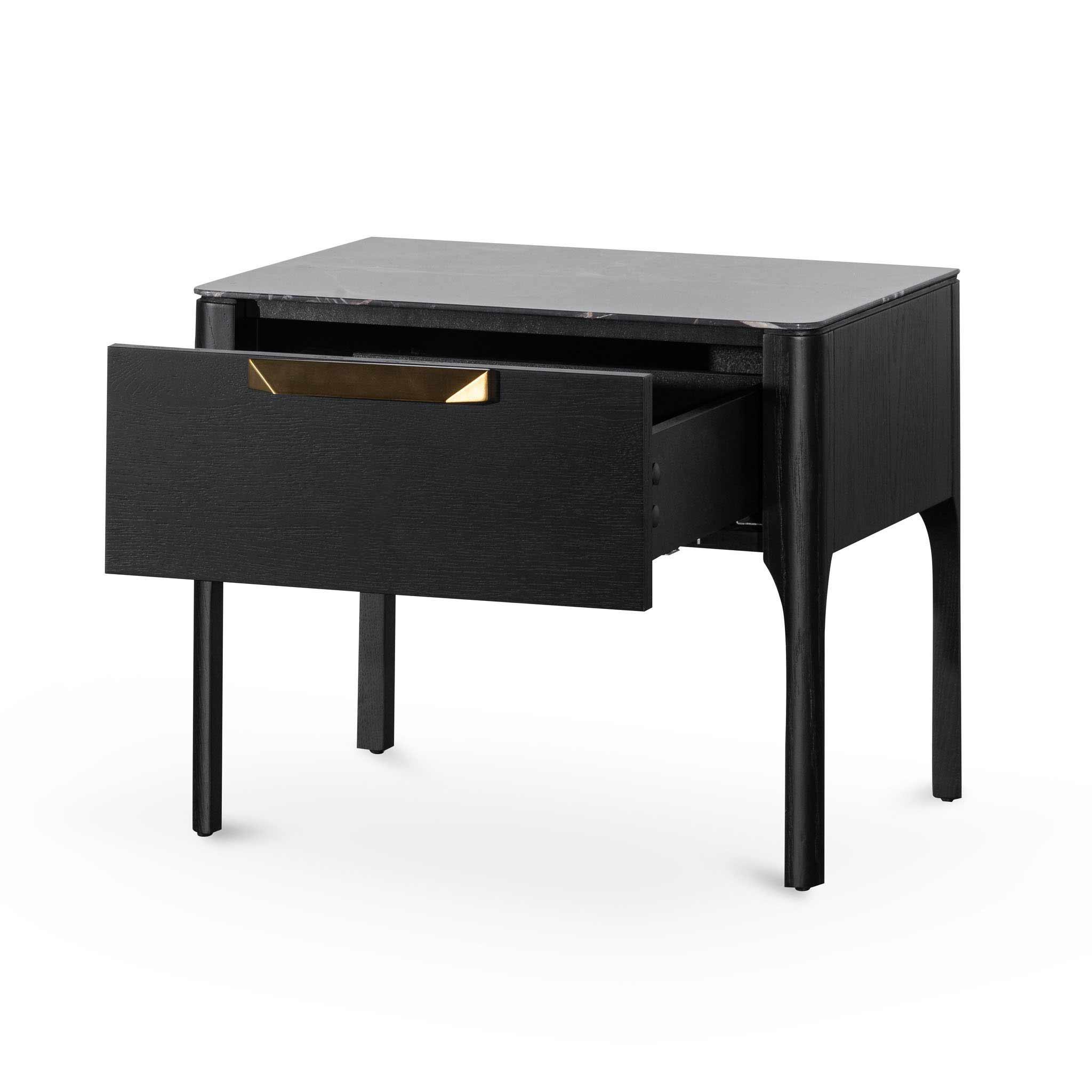 CST6529-CN Bedside Table - Black with Porcelain Marble Top - Furniture Castle