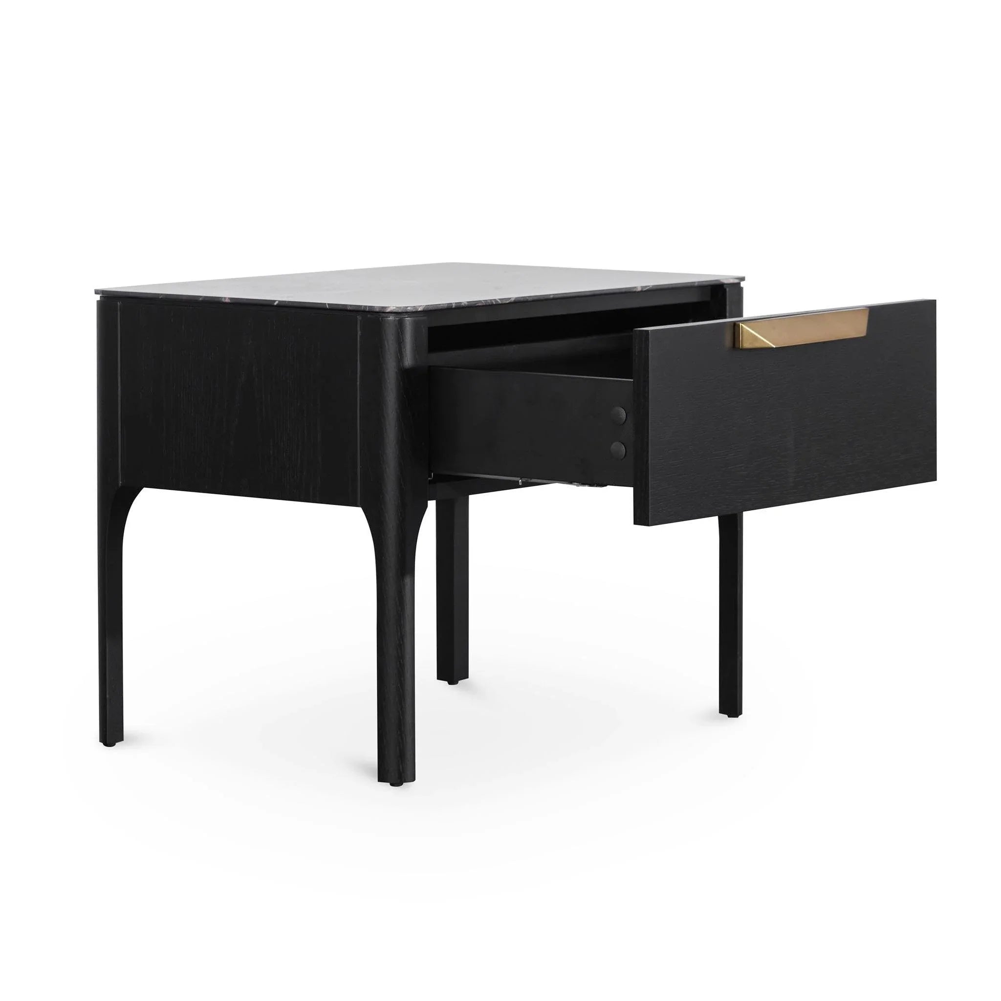 CST6529-CN Bedside Table - Black with Porcelain Marble Top - Furniture Castle