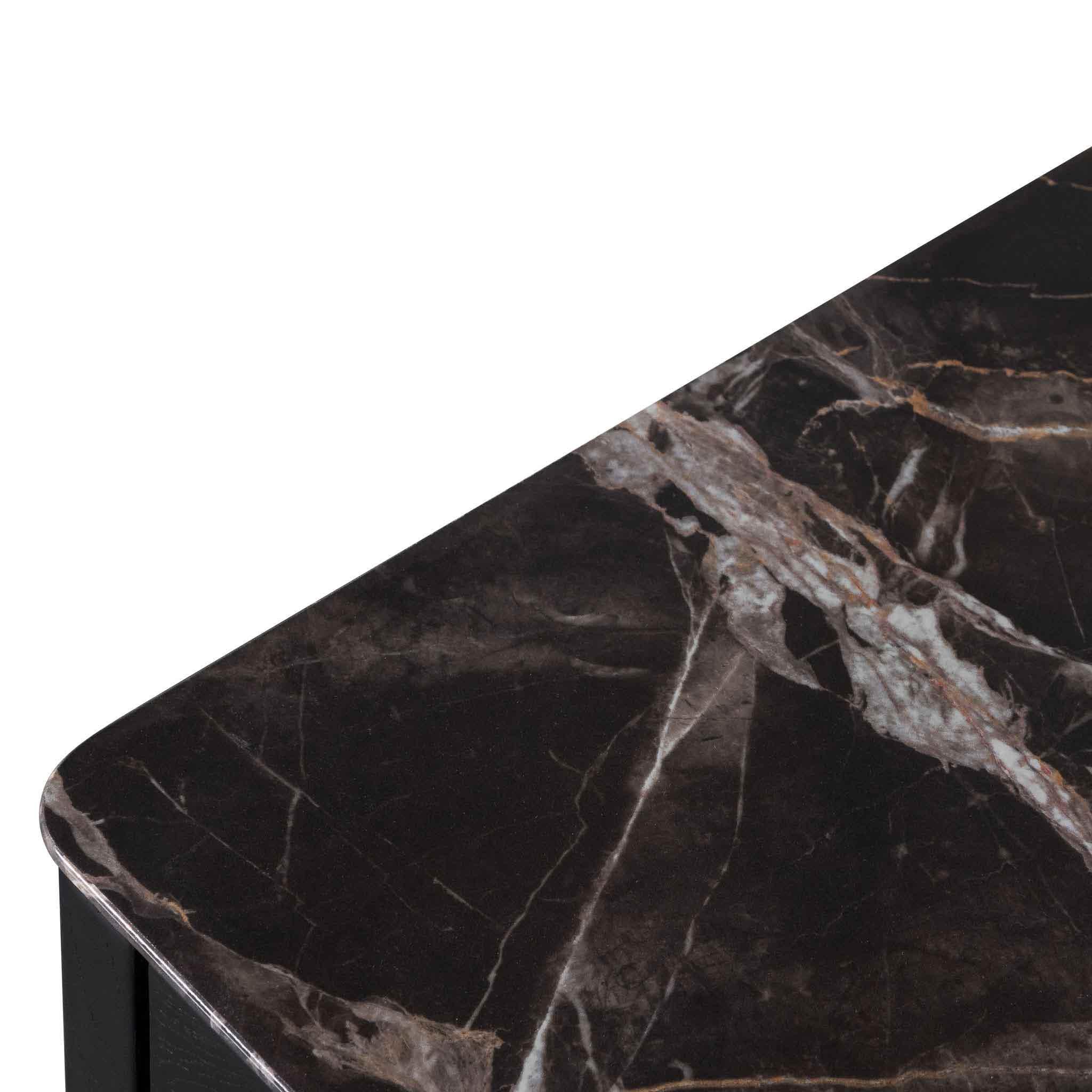 CST6529-CN Bedside Table - Black with Porcelain Marble Top - Furniture Castle