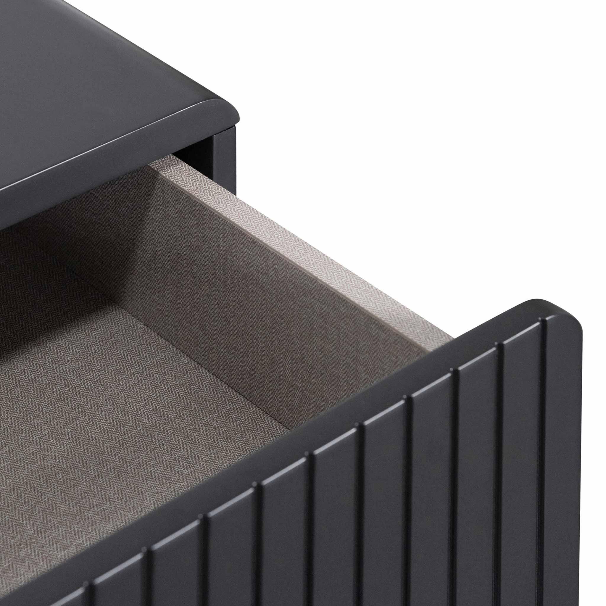 CST6735-IG Matte Black Bedside Table - Brass Legs and Handle - Furniture Castle