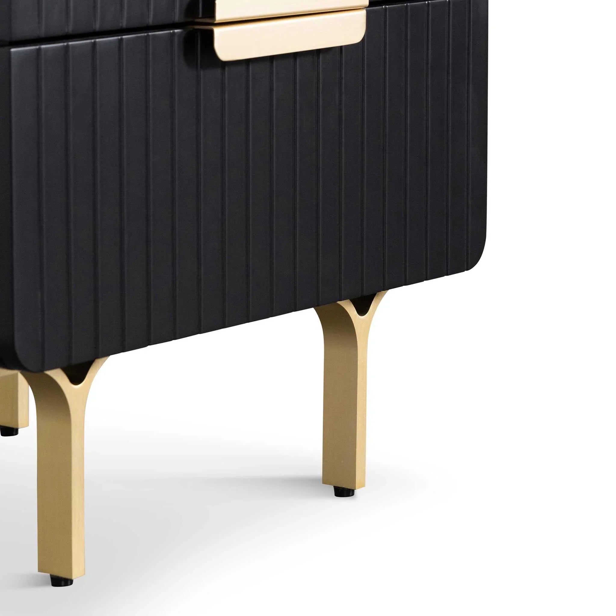 CST6735-IG Matte Black Bedside Table - Brass Legs and Handle - Furniture Castle