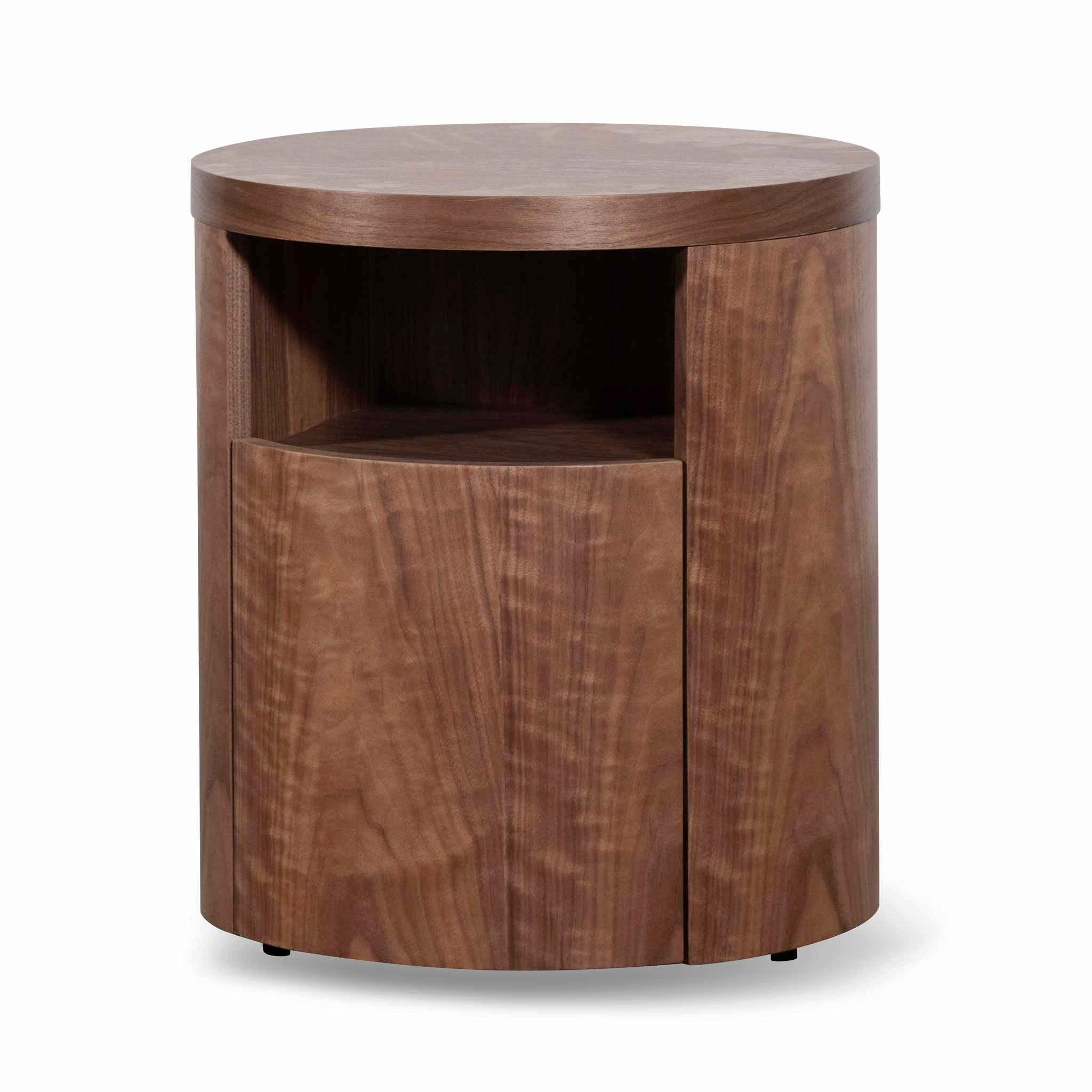 CST6787-BB Round Wooden Bedside Table With Drawer - Walnut - Furniture Castle