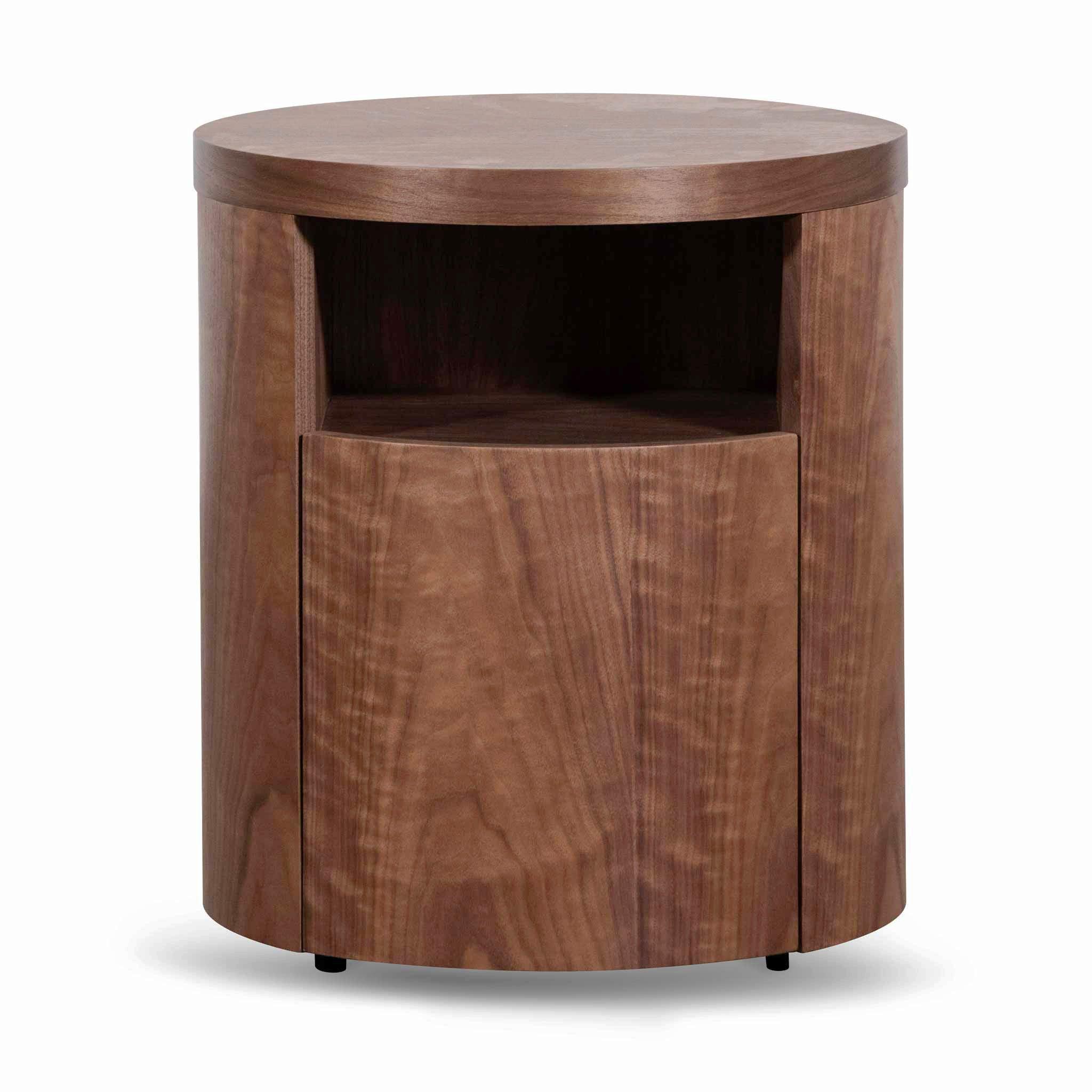 CST6787-BB Round Wooden Bedside Table With Drawer - Walnut - Furniture Castle