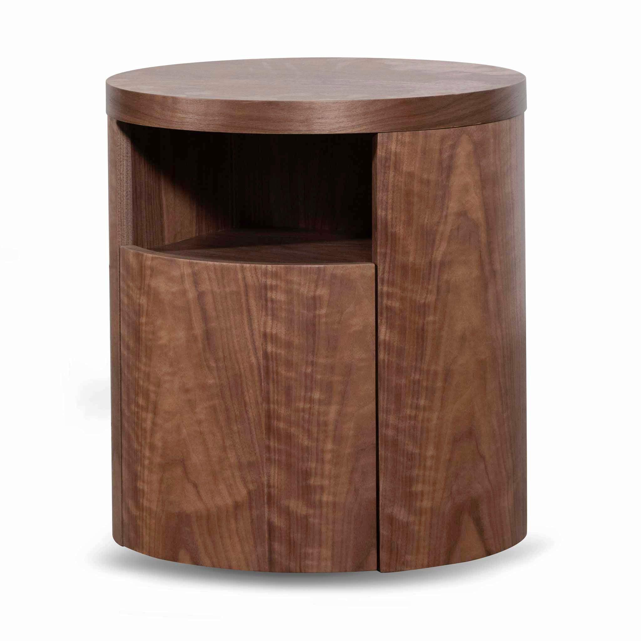 CST6787-BB Round Wooden Bedside Table With Drawer - Walnut - Furniture Castle