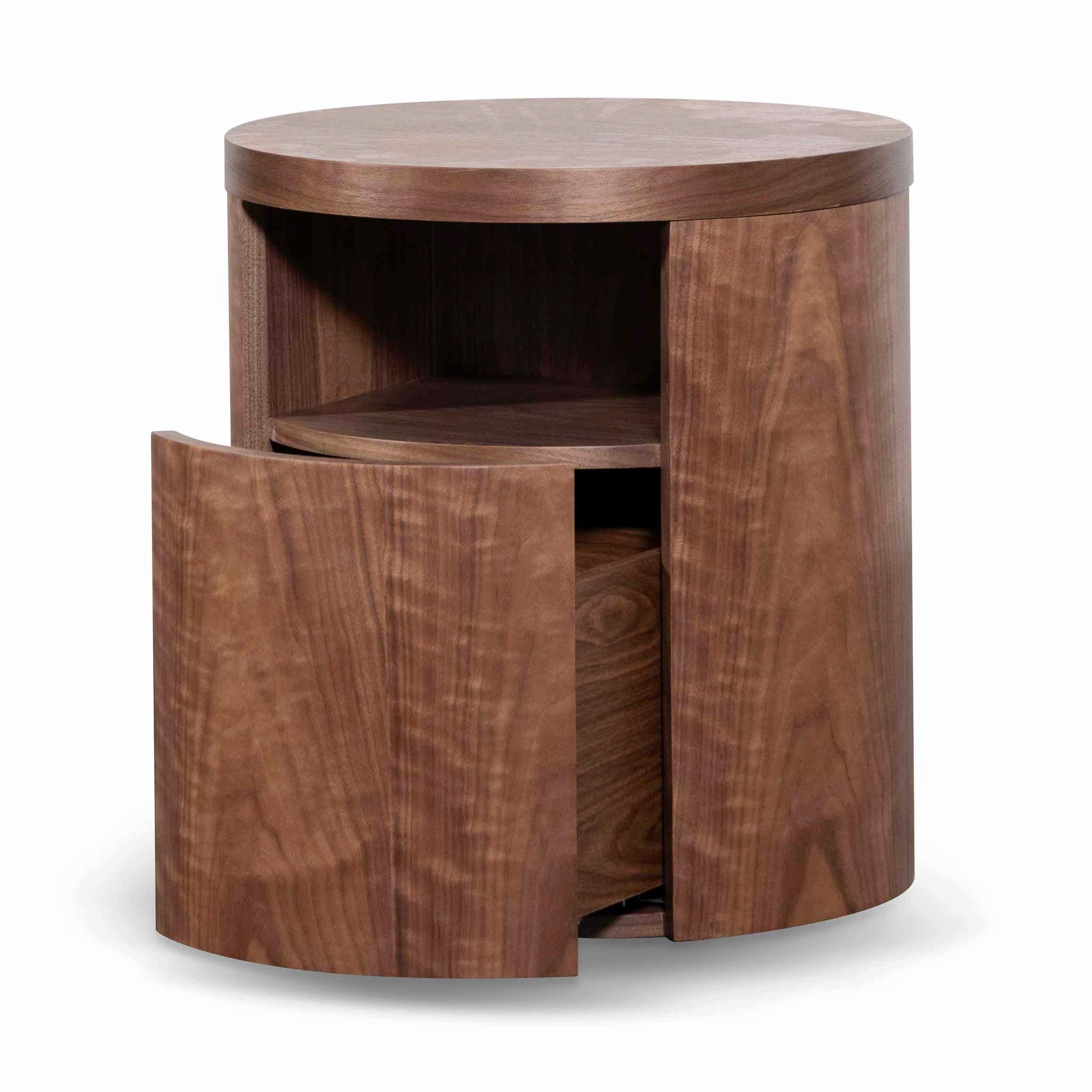 CST6787-BB Round Wooden Bedside Table With Drawer - Walnut - Furniture Castle