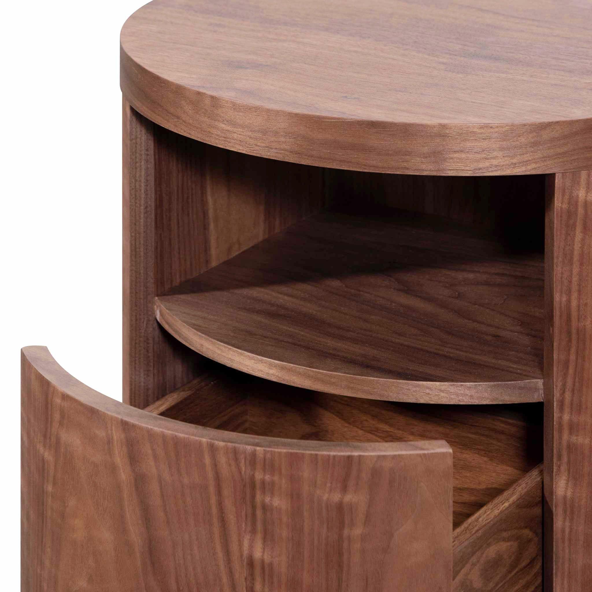 CST6787-BB Round Wooden Bedside Table With Drawer - Walnut - Furniture Castle