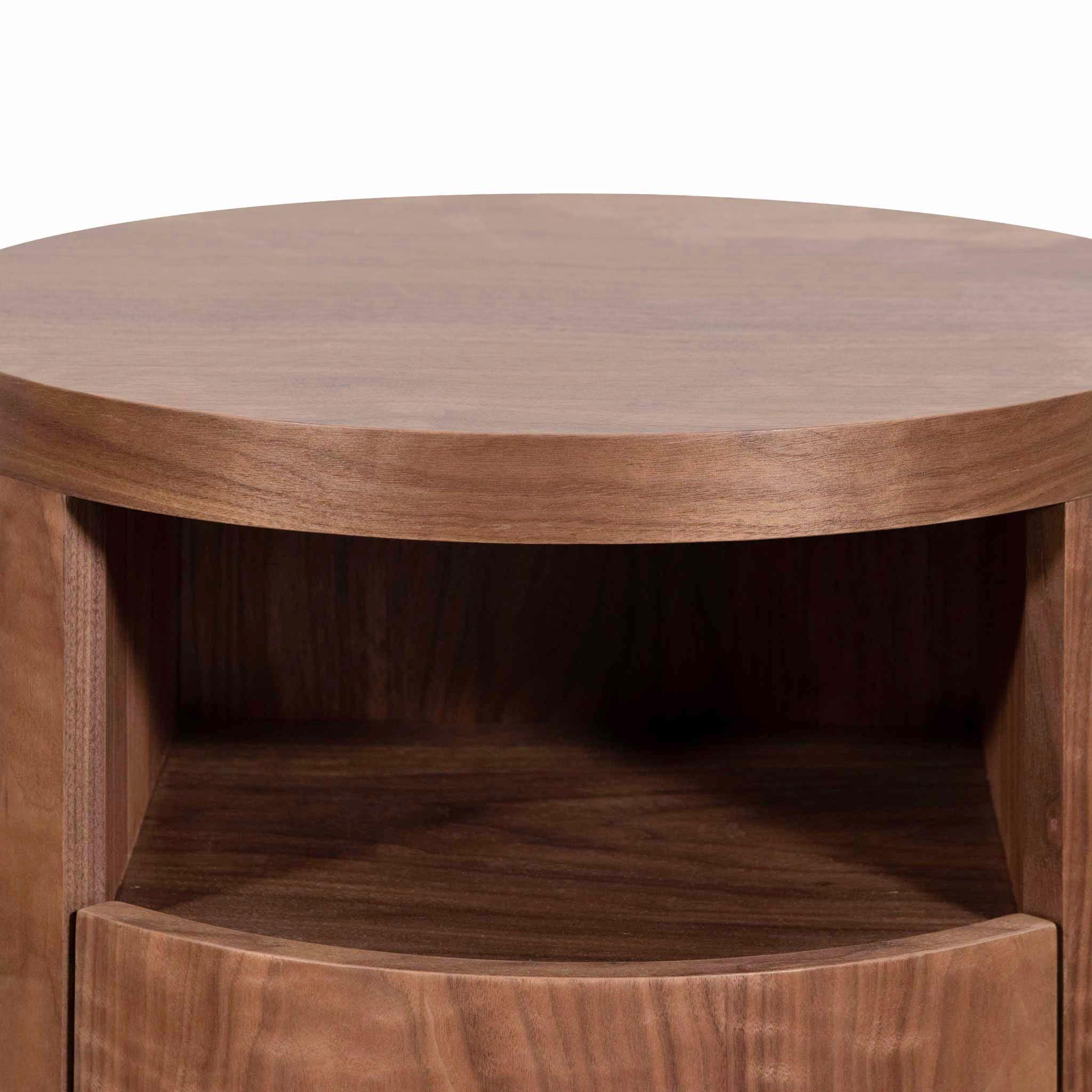 CST6787-BB Round Wooden Bedside Table With Drawer - Walnut - Furniture Castle