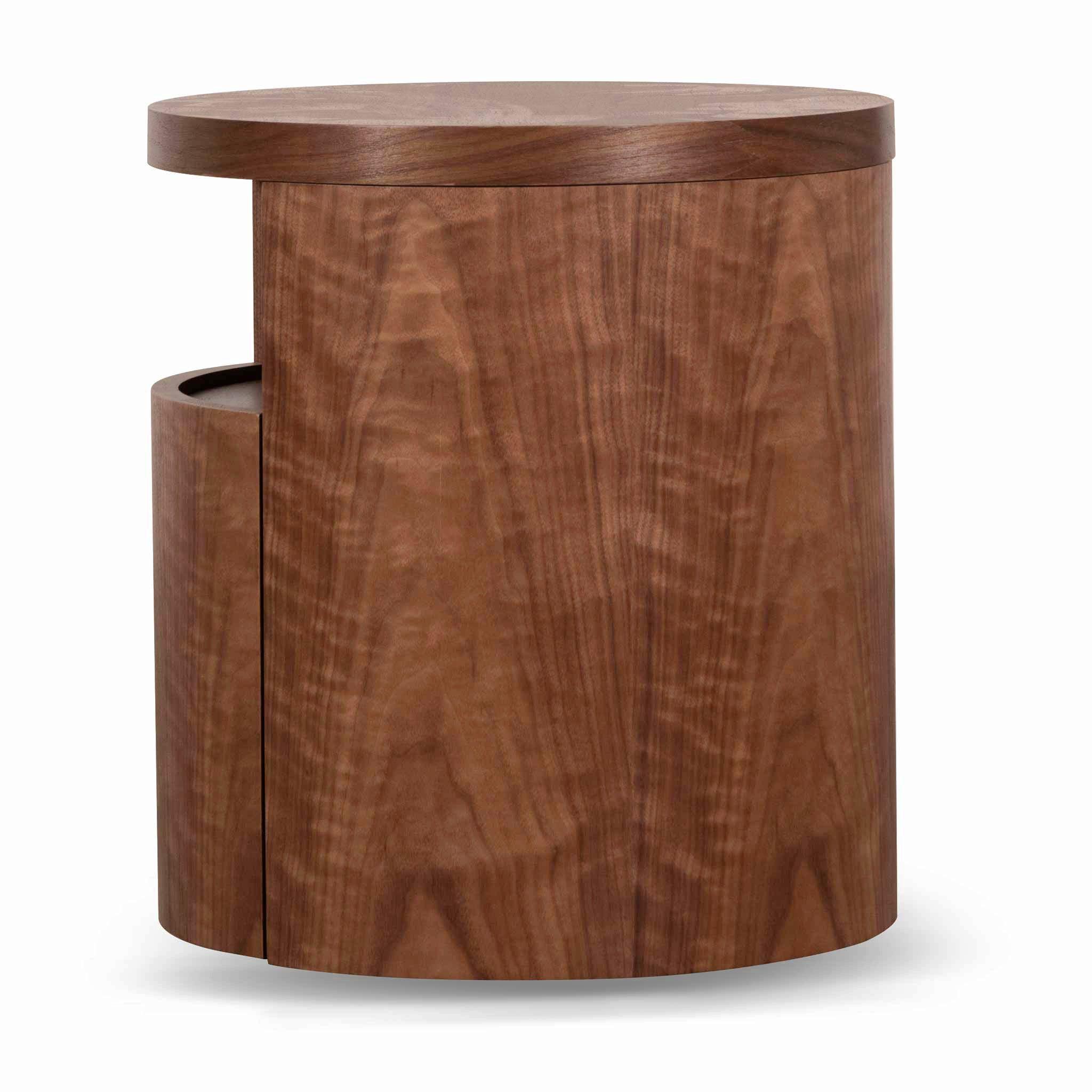 CST6787-BB Round Wooden Bedside Table With Drawer - Walnut - Furniture Castle