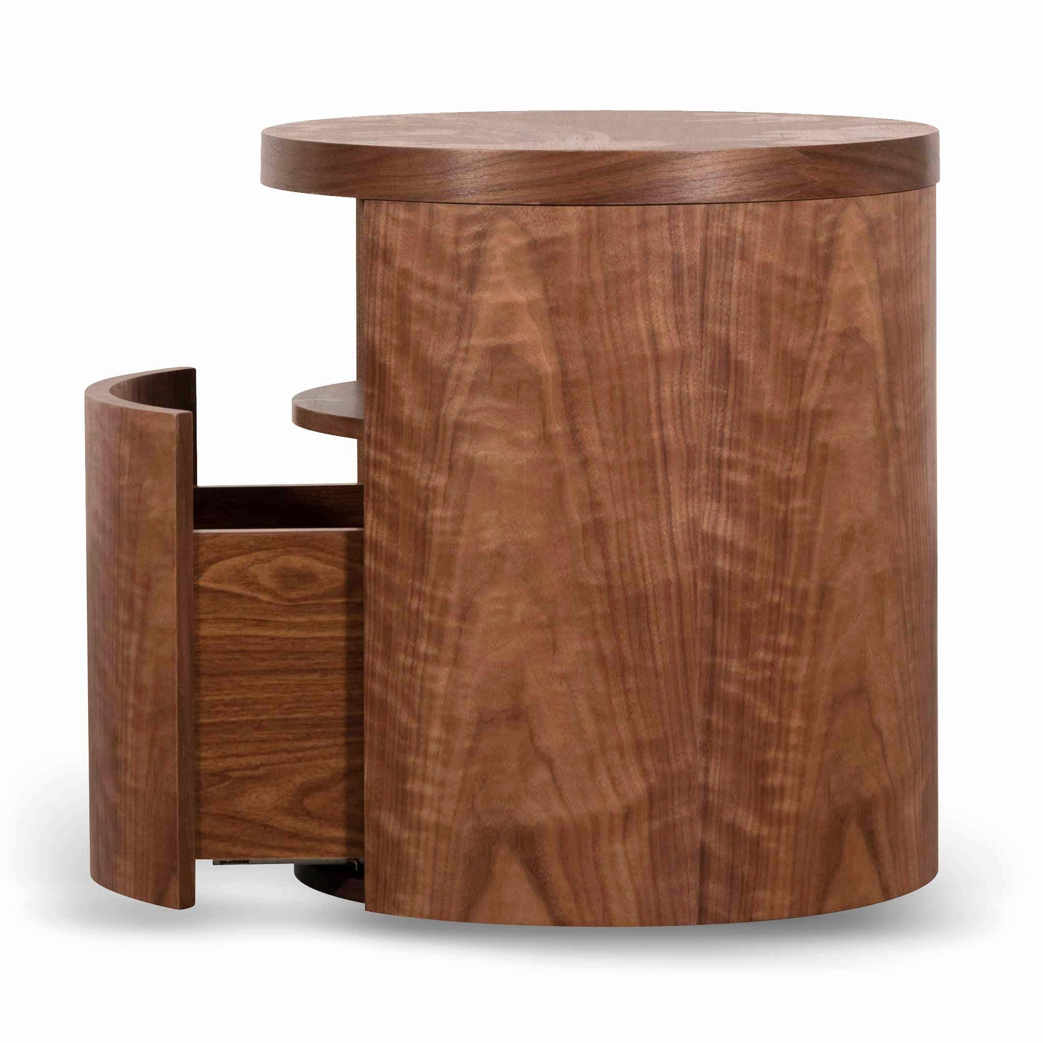 CST6787-BB Round Wooden Bedside Table With Drawer - Walnut - Furniture Castle