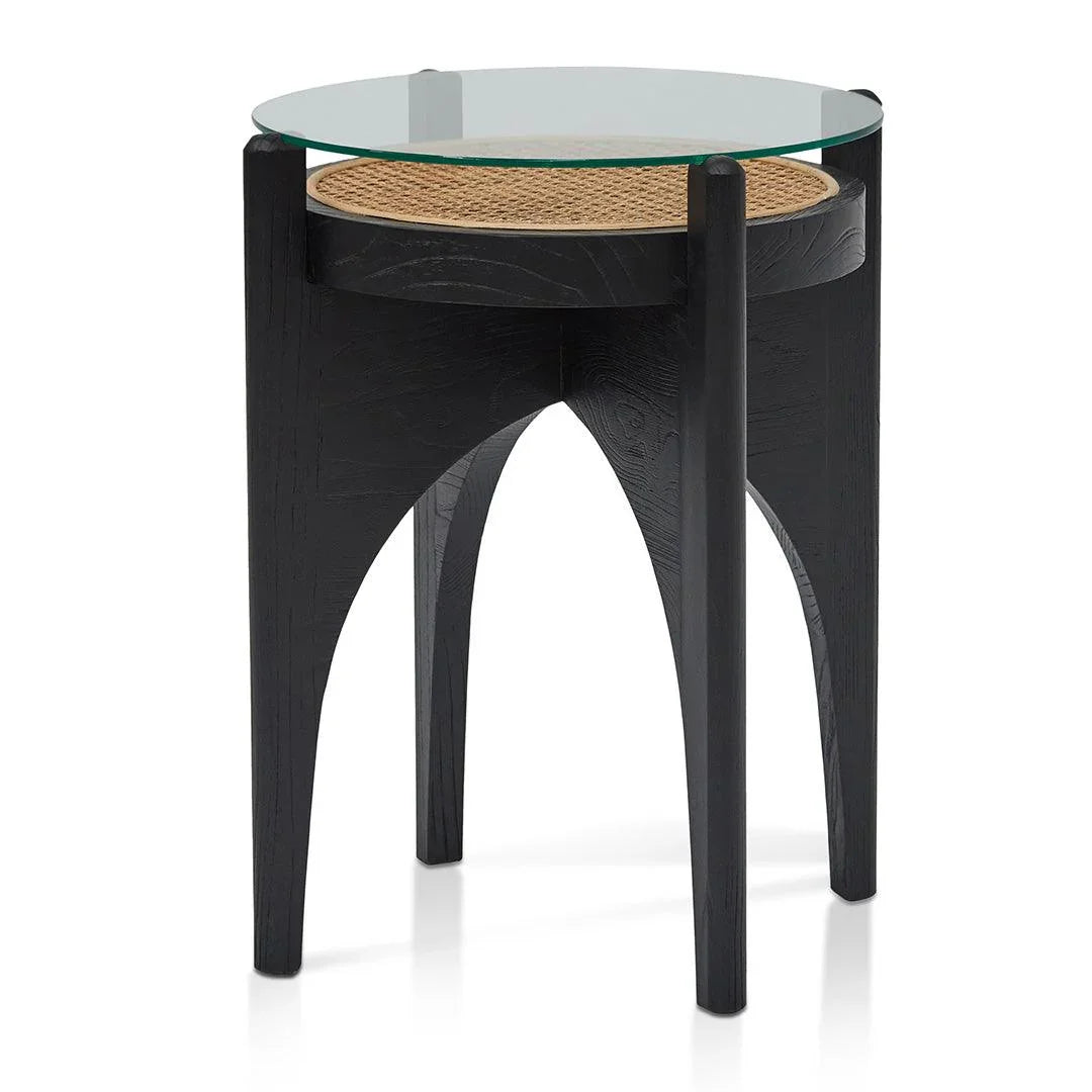 CST8142-NI 50cm Round Glass Side Table - Black - Furniture Castle