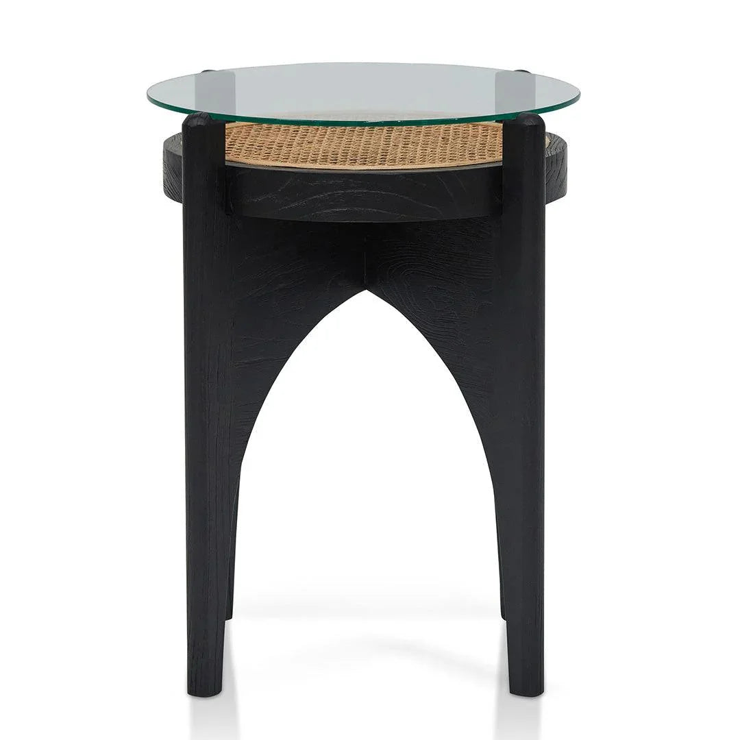CST8142-NI 50cm Round Glass Side Table - Black - Furniture Castle