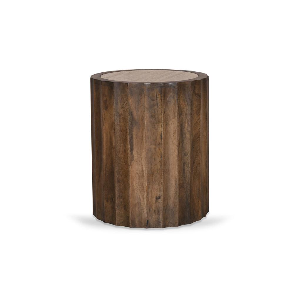 CST8723-RB 45cm Travertine Top Round Side Table - Walnut - Furniture Castle