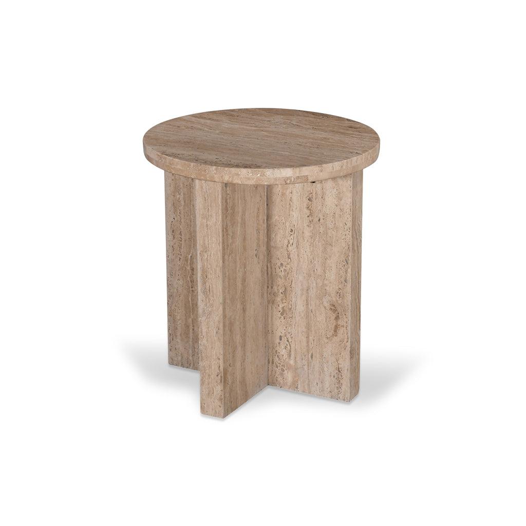 CST8728-RB 45cm Travertine Top Round Side Table - Furniture Castle