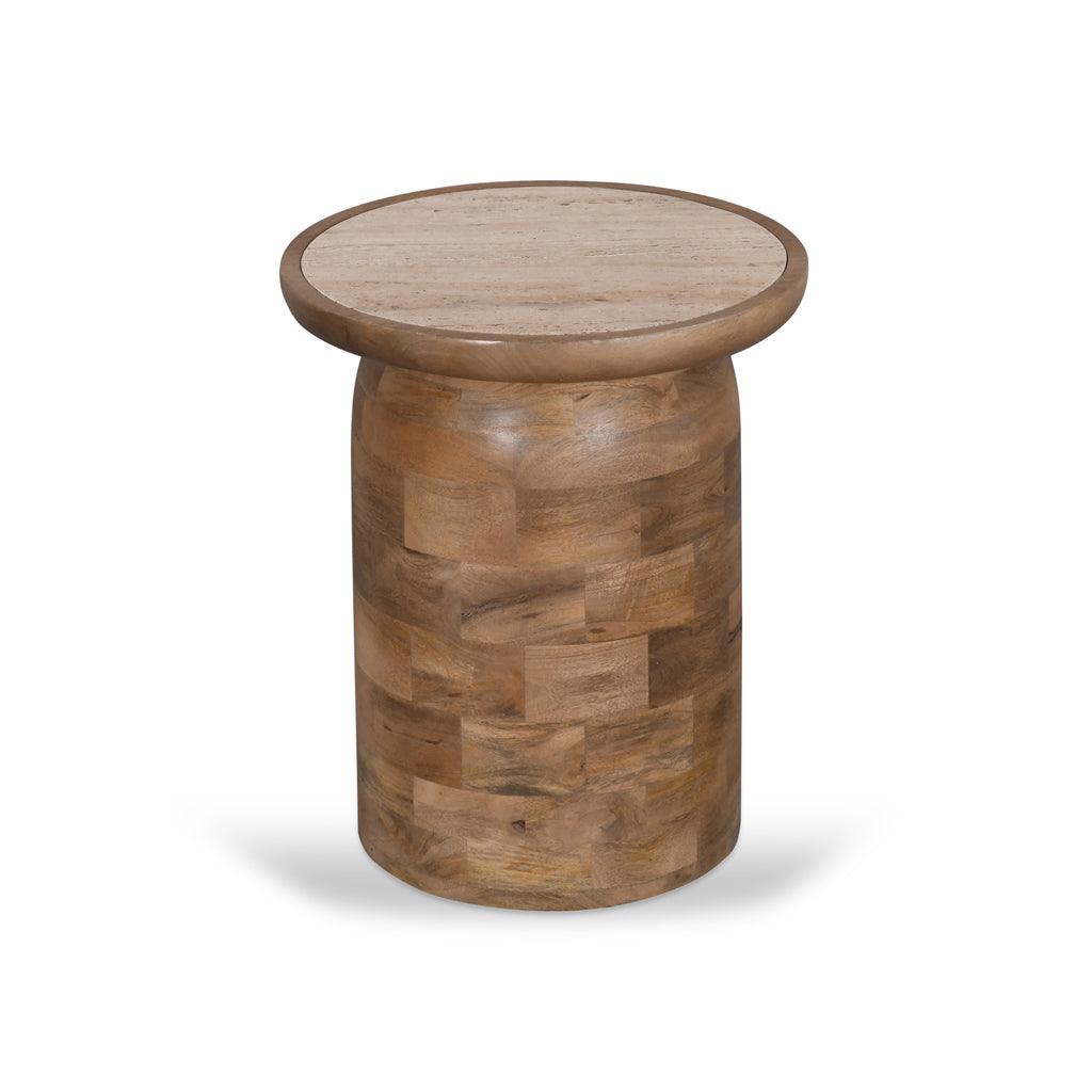 CST8733-RB 40cm Travertine Top Side Table - Natural - Furniture Castle