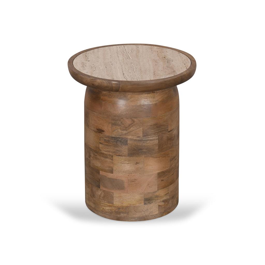 CST8733-RB 40cm Travertine Top Side Table - Natural - Furniture Castle