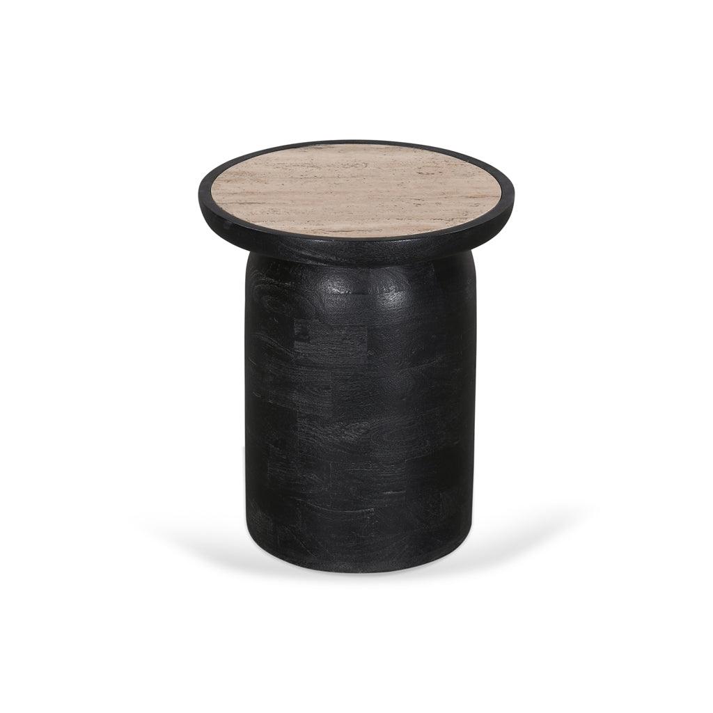 CST8734-RB 40cm Travertine Top Side Table - Black - Furniture Castle