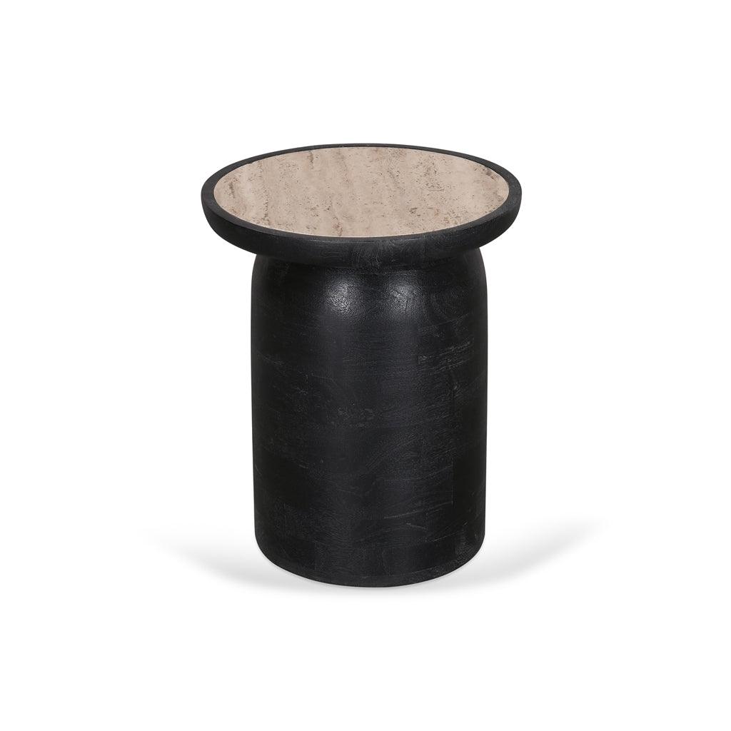 CST8734-RB 40cm Travertine Top Side Table - Black - Furniture Castle