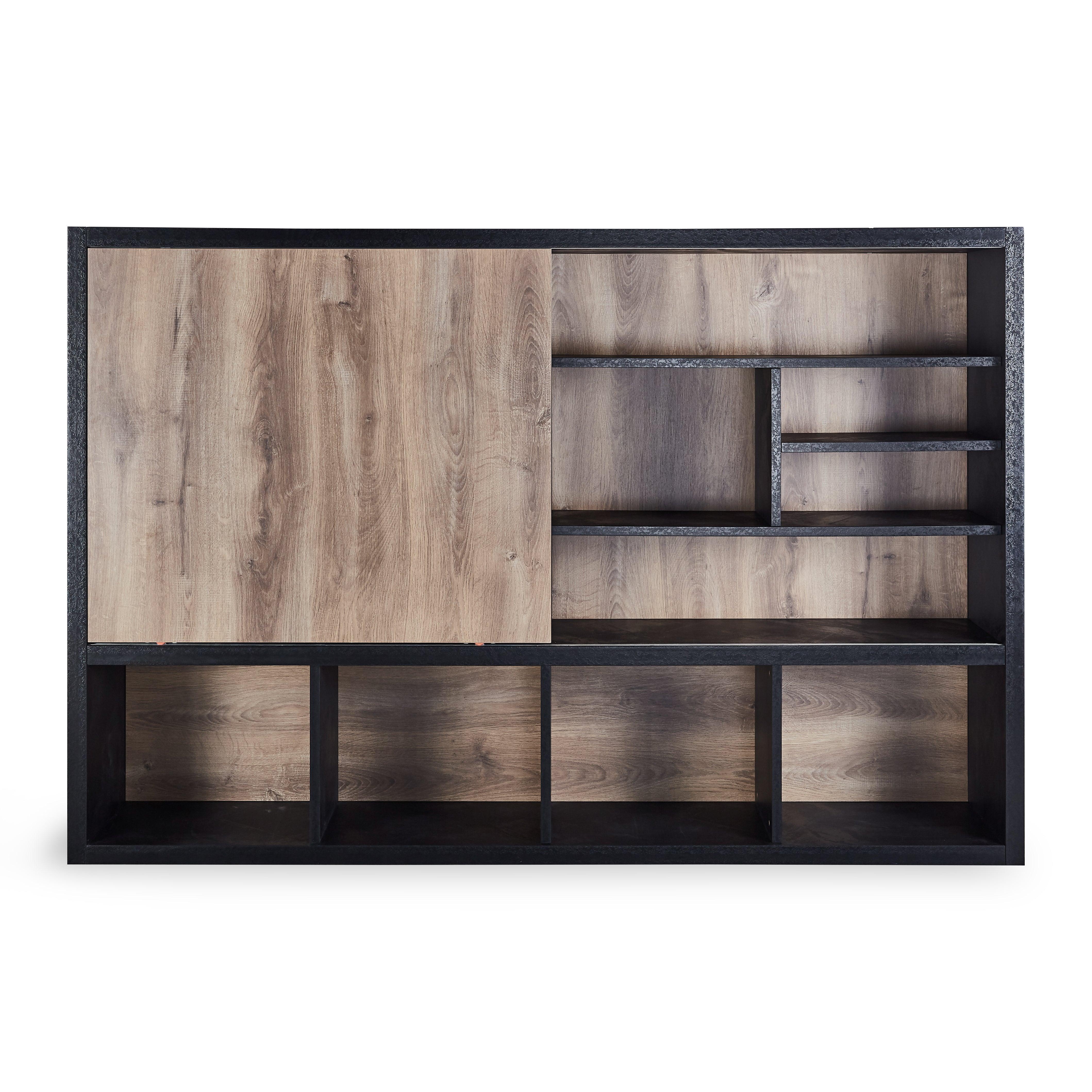 Daxton Display Unit 2.4M - Warm Oak & Black - Furniture Castle