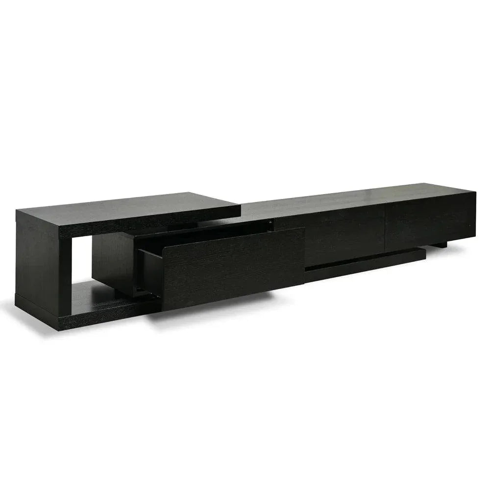 Dennis Extendable 2.4-3.07m Entertainment TV Unit - Full Black - Furniture Castle