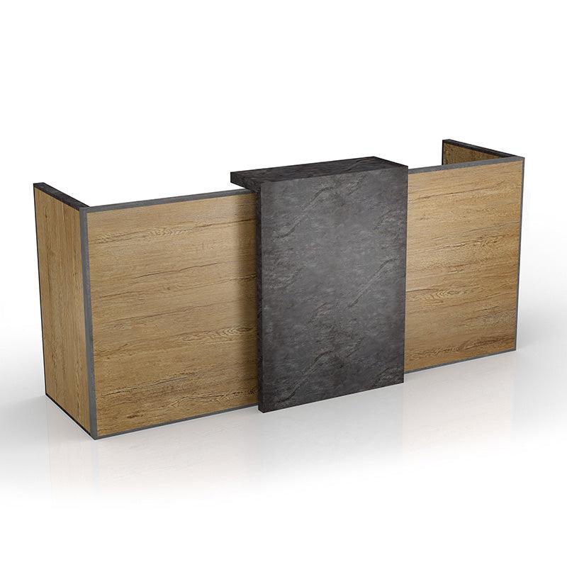 DEWITT Reception Desk 2.4M - Tobacco & Dark Concrete - Furniture Castle